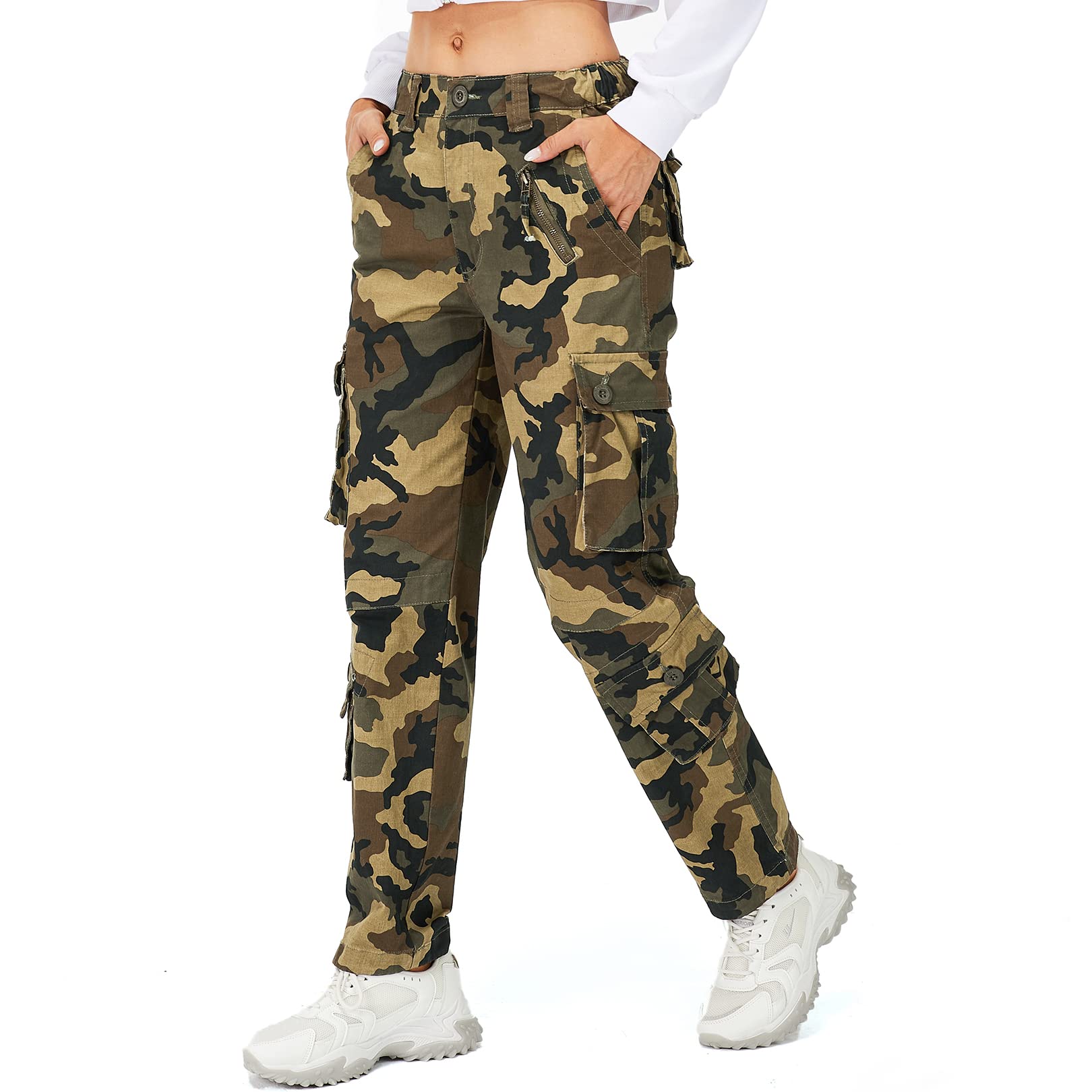 Jessie Kidden Damen Combat Cargo Hose Camo Camouflage Army Military Tactical Arbeitshose