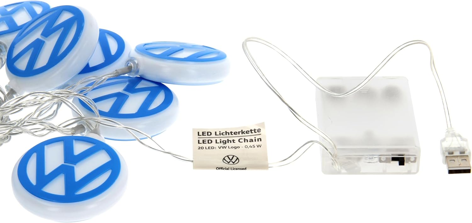 BRISA VW Collection - Volkswagen 3D Indoor Battery String Lights Party Fairy Lighting VW Design (VW Logo/White/9.8 feet)