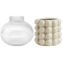 Round Glass Vase, Bubble Vase, Flower Vase for Bouquet, Ribbed Glass Vase, Clear Glass Vase for Tulips, Modern Glass Vase for Living Room, Office, Coffee Table, Shel