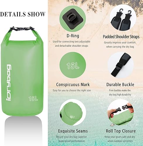 Miniatura 2 de IDRYBAG Bolsa seca transparente impermeable 2L5L10L15L20L, pequeña bolsa impermeable para kayak