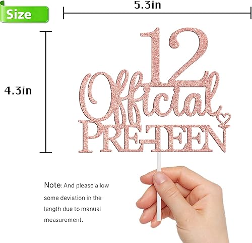 Miniatura 2 de Decoración oficial para pastel preadolescente con purpurina de oro rosa, decoración de pastel de 12 cumpleaños, Hello 12, Cheers to 12 años de edad,
