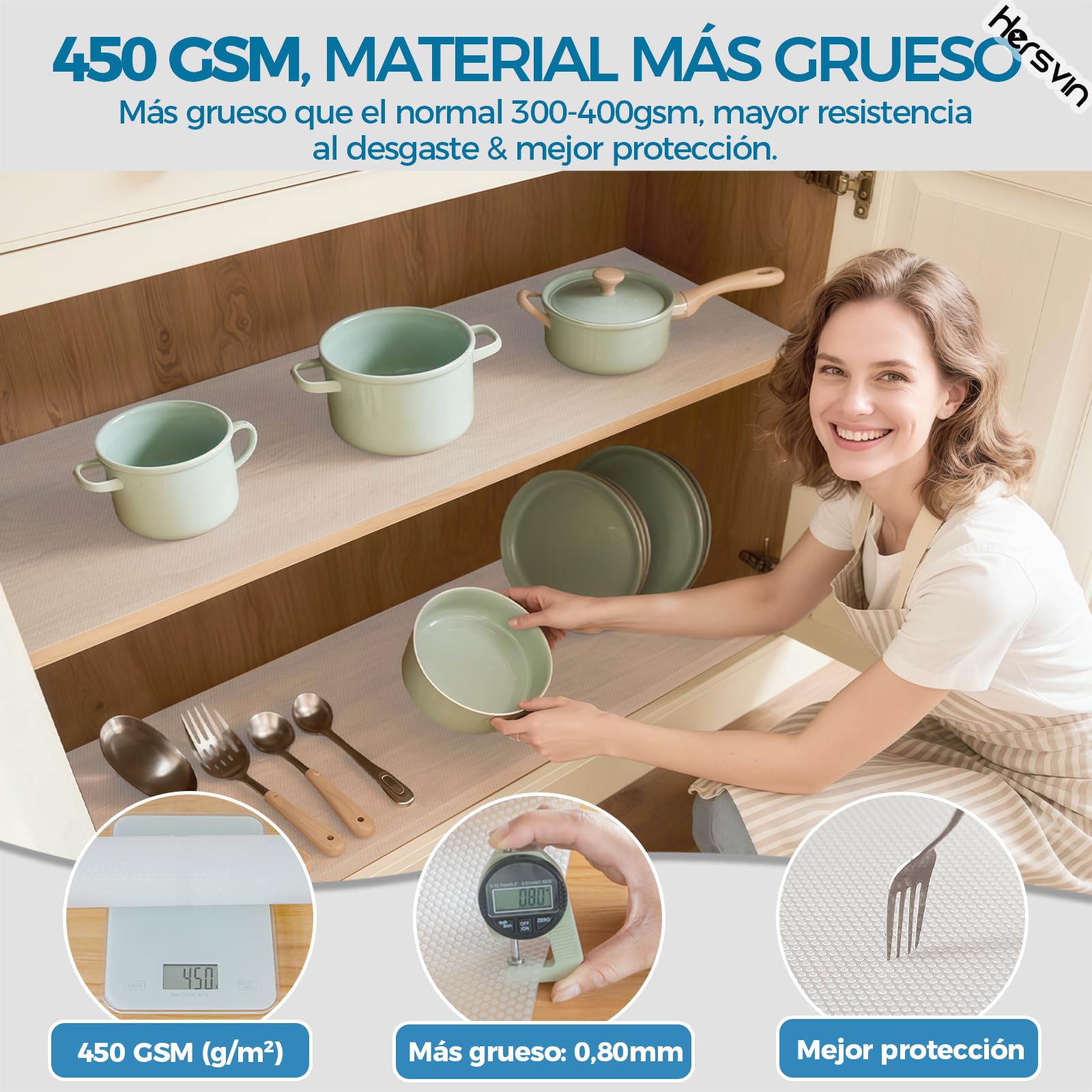 Hersvin 50cmx600cm Plastico Protector para Cocina Cajones, Alfombras Non Adhesivo para Nevera Mueble Fregadero Estante Organizador Cubiertos EVA Cubre Encimera(Transparente Punto)