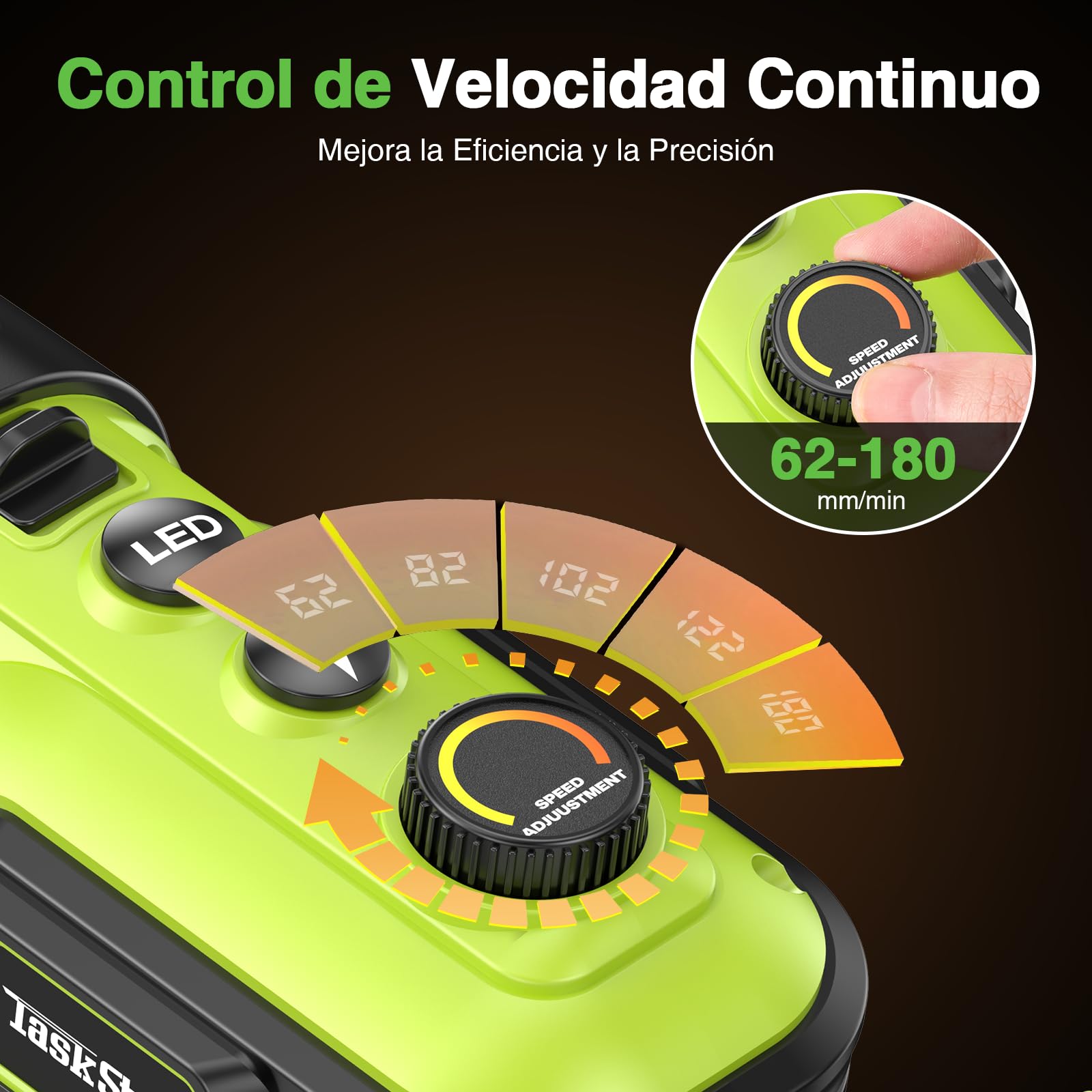 Taskstar Pistola Silicona con 2-Baterías y Luz-LED, Sin Escobillas Mejorado | Pistola Silicona Eléctrica Compatible con Makita 18V Batería de 300ml para Calafateo y Sellado, Bajo Nivel de Ruido