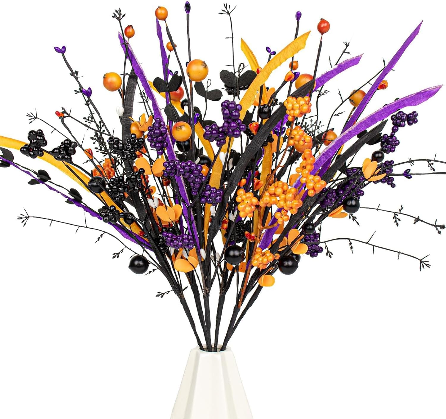 6 PCs Halloween Flowers Artificial 17 Inches Black Halloween Stems with Berry Branch Gothic Floral Picks for Vase Flower Arrangement Home Party Thanksgiving Harvest Decor