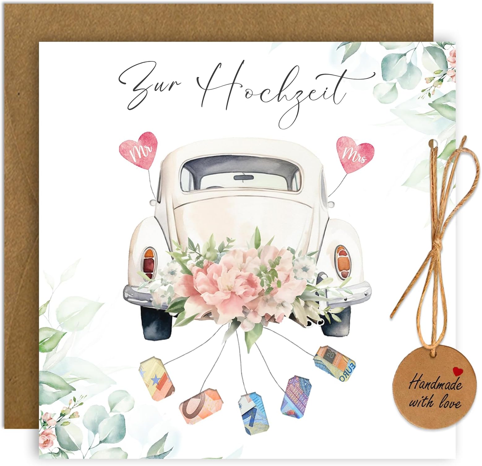 Hochzeits Geldgeschenk Box Mit Herz-Holzspäne - Elegante Geschenkverpackung