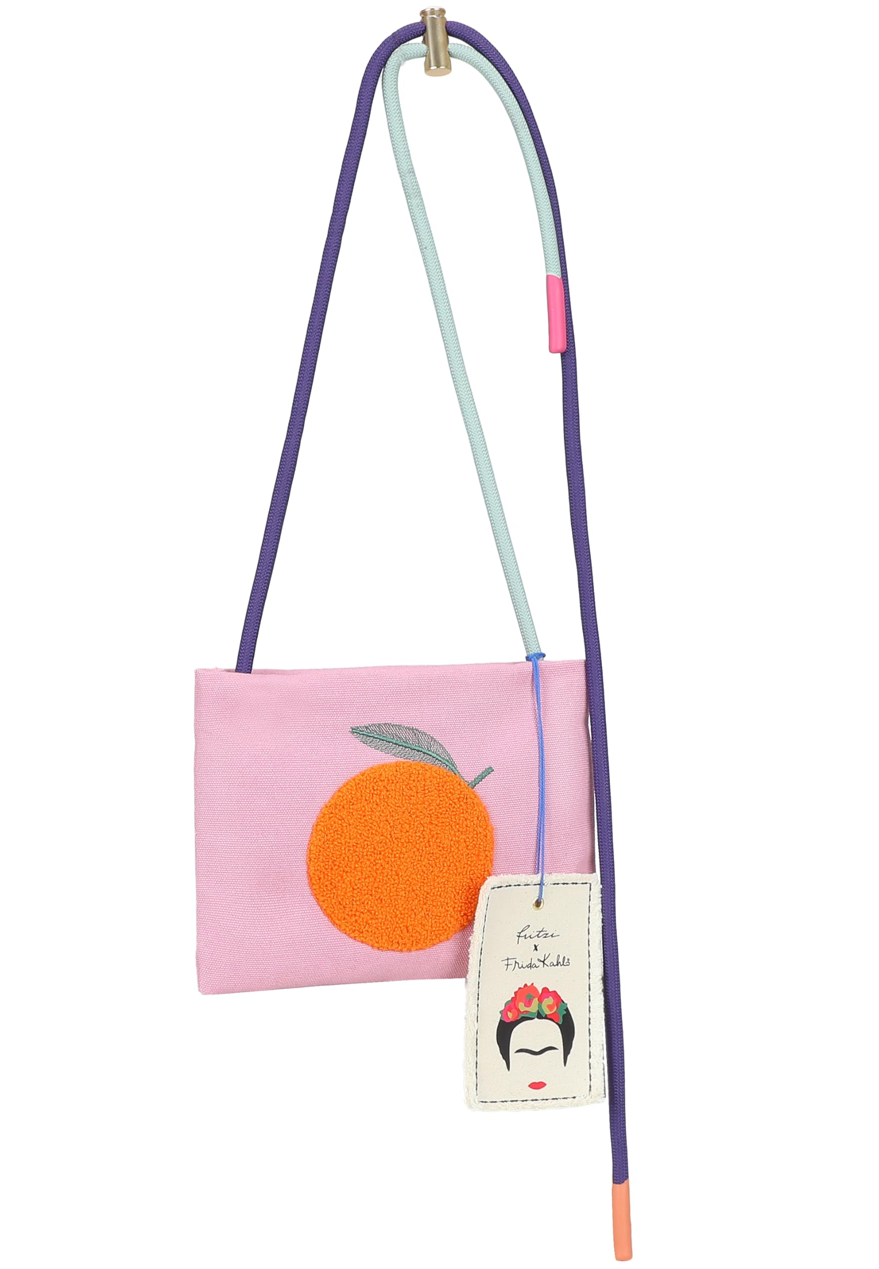 Fritzi x Frida Kahlo ME Limited Crossbody Tasche Damen Umhängetasche Canvas Reißverschluss Innenfach Steckfach Schultergurt Freizeit 17,5 x 24 x 1 cm – Lila, Türkis, Hellblau, Rosa, Olivgrün