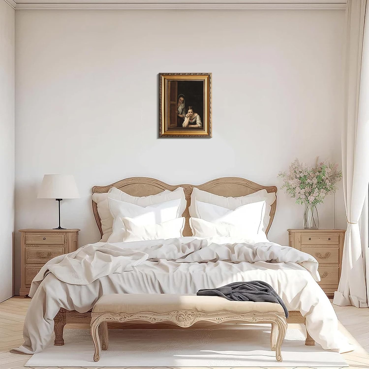 uniro Vintage Gold Framed Wall Art, Vintage Woman Portrait Canvas Art Prints Painting, Antique Two Women at Window Poster for Bathroom Wall Decor, 19th Century Aesthetic Bathroom Artwork for Bedroom, Gallary, Living Room, Office,Desktop Decor - 12x16Inch 16"L x 12"W Woman Portrait