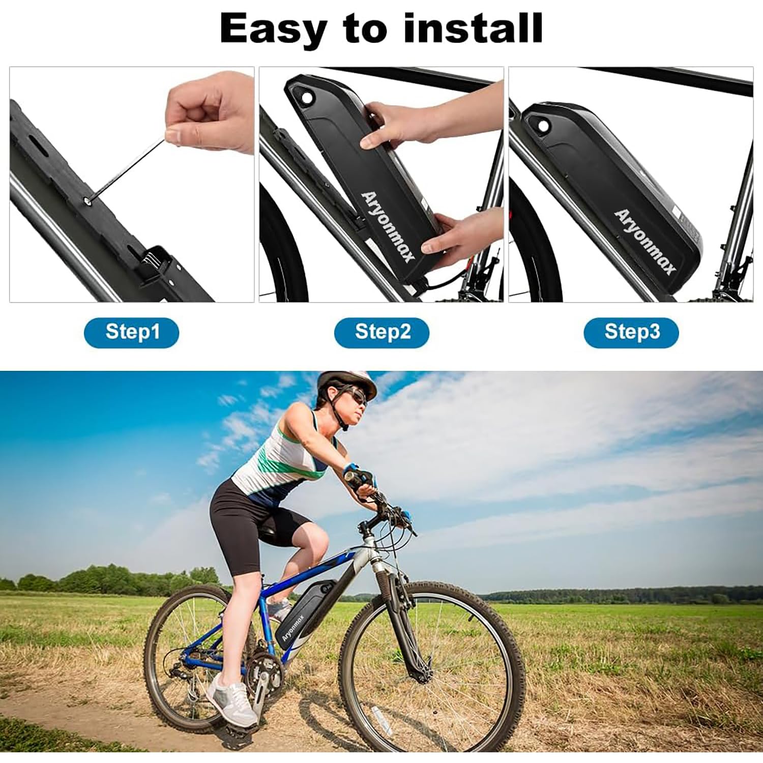 Batería Ebike 36V 48V 52V / 25Ah 20Ah 15Ah 13Ah Gran Capacidad con Cargador, Batería Litio Bicicleta Electrica (36V 13AH 4Pin,Hailong)