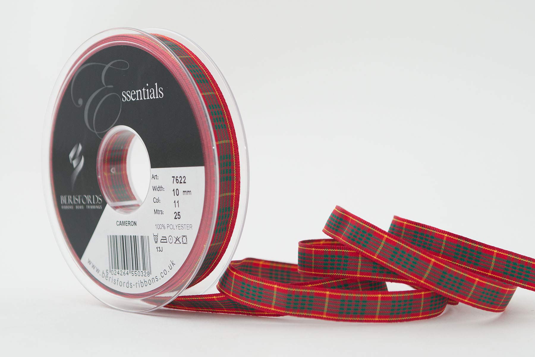Berisfords Polyester Tartan Ribbon, Cameron, 10 mm