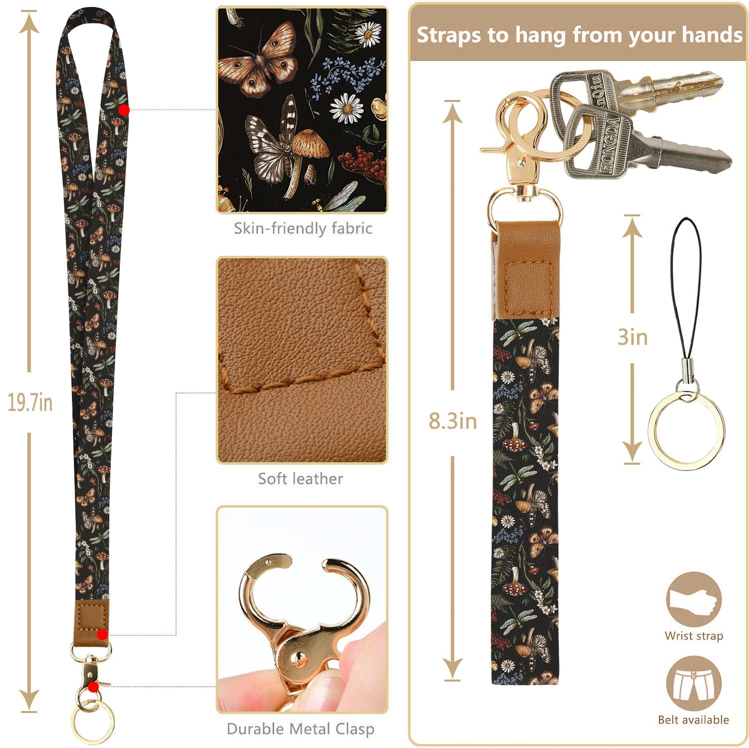 Bolimoss MushroomLanyard for ID Badge Cute Women's ID Badge Holder with Vintage Pu Leather Zip CaseWallet - Image 3