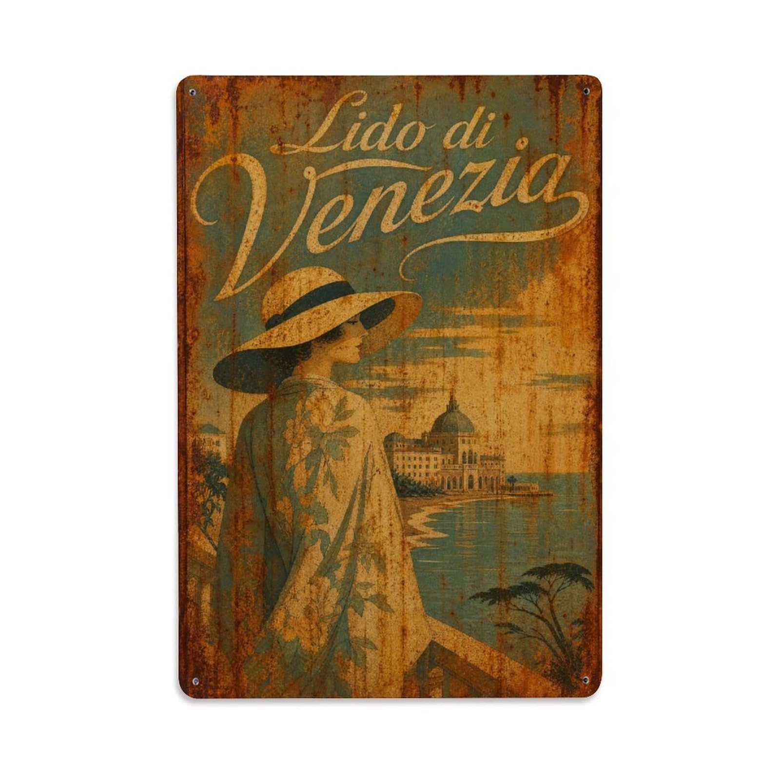 Huiyhb 8X12inch(20X30cm) Vintage Travel Lido Venezia Seaside Elegance Resort Italy Metal Tin Sign