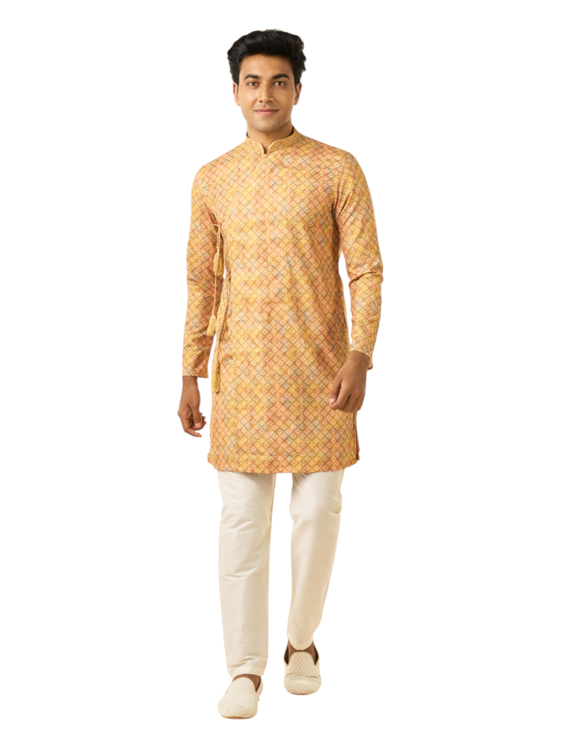 diwas by manyavar Men's Cotton Blend Printed Side-Open Kurta Set (2pcs)-picture-36