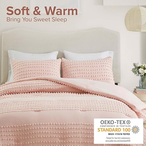 Miniatura 10 de Comfort Spaces Juego de edredón 100% algodón jacquard con diseño de pompones hipoalergénico alternativo al plumón, ropa de cama moderna para todas