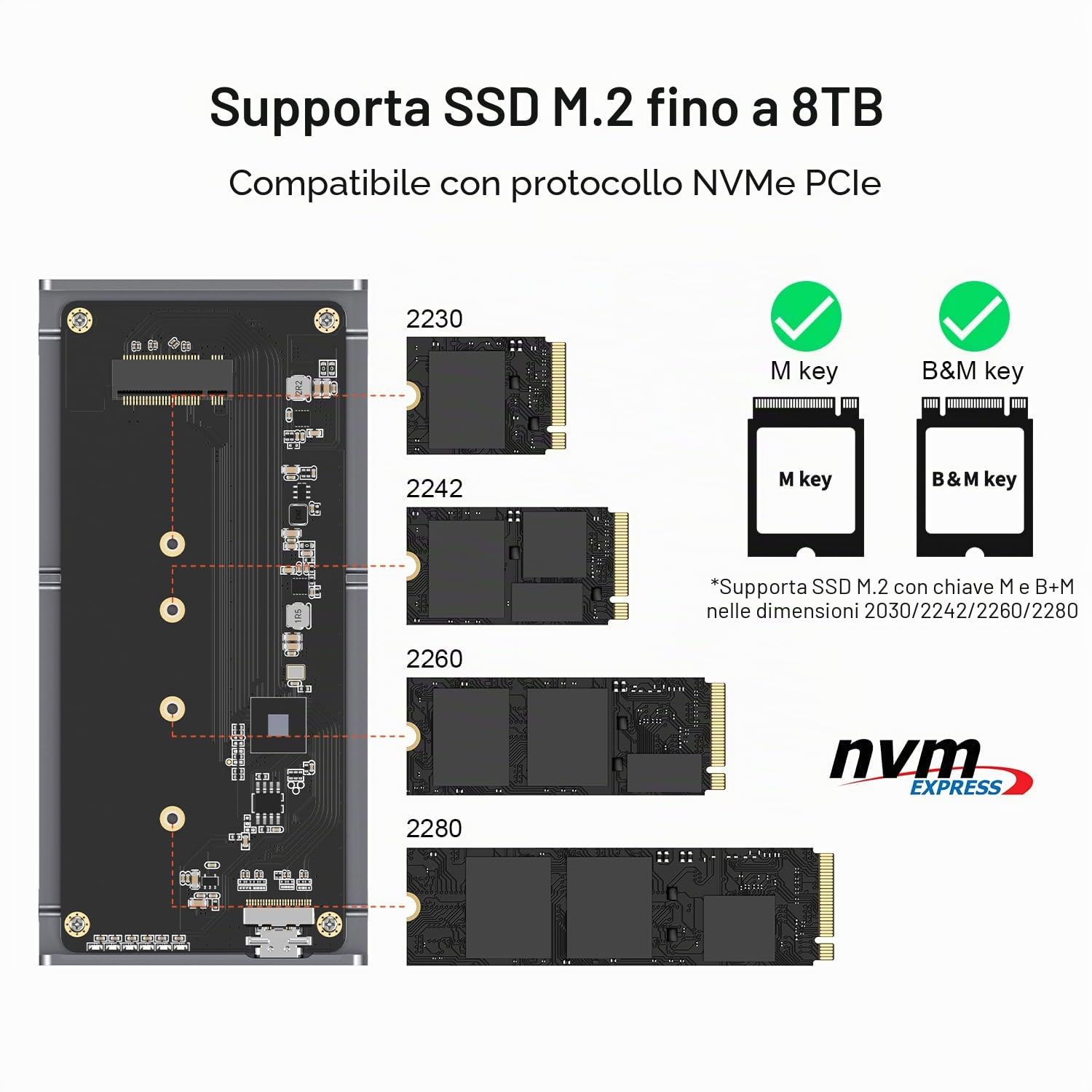 Qwiizlab Enclosure SSD USB4 senza ventola da 40 Gbps con telaio in alluminio, compatibile con Thunderbolt 5/4/3. Supporta PCIe M.2 NVMe fino a 8 TB (SSD non incluso) (ES40UR (grigio))