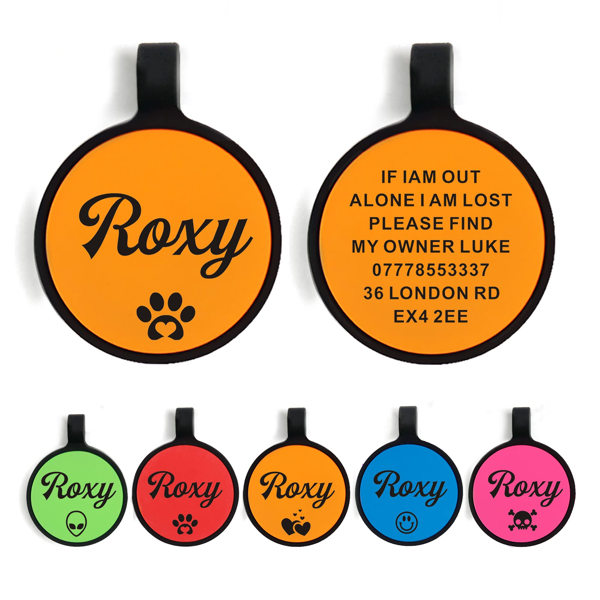 Dog Tags for Pets Engraved UK Personalised Dog Tag Dog Name Tag ID Tags Custom Dog Tags for Dogs Cats Puppy Kitty Silicone Personalised Dog Tag 2 Shapes & 5 Colours(Orange Round) — image 1