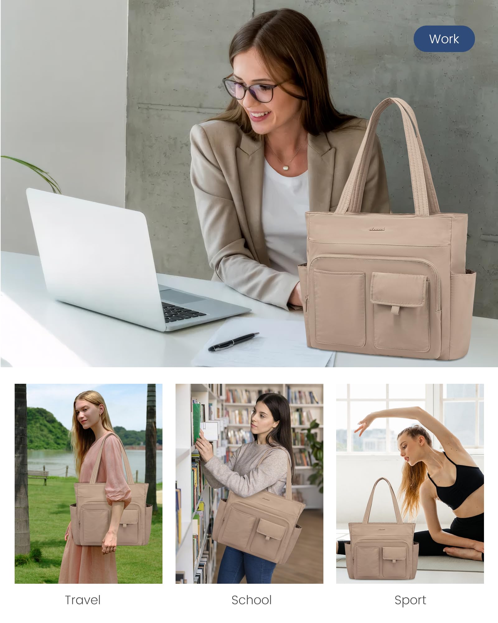 LOVEVOOK Laptop Bag for Women 15.6 Inch,Multi-pocket Teacher Tote Nurse Bag Work Tote Bag Computer Bags,Utility Large Purse Handbags with Laptop Compartments for Daily,College,Travel,Business,Office: 15.6 inch Coffe Brown