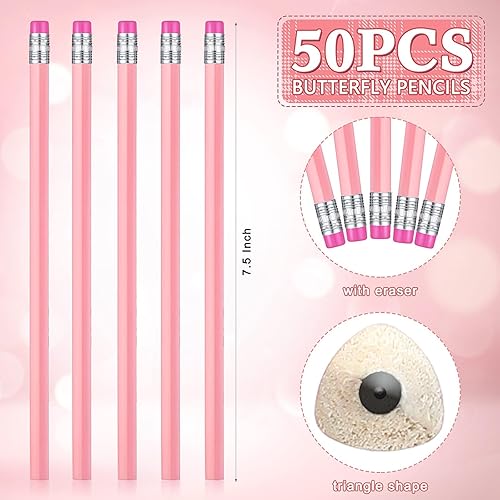 Miniatura 8 de Tinlade 50 lápices de agarre triangular, lápices de boda, lápices de grafito HB, lápices de madera con borrador para dibujo escolar, bocetos, novia,