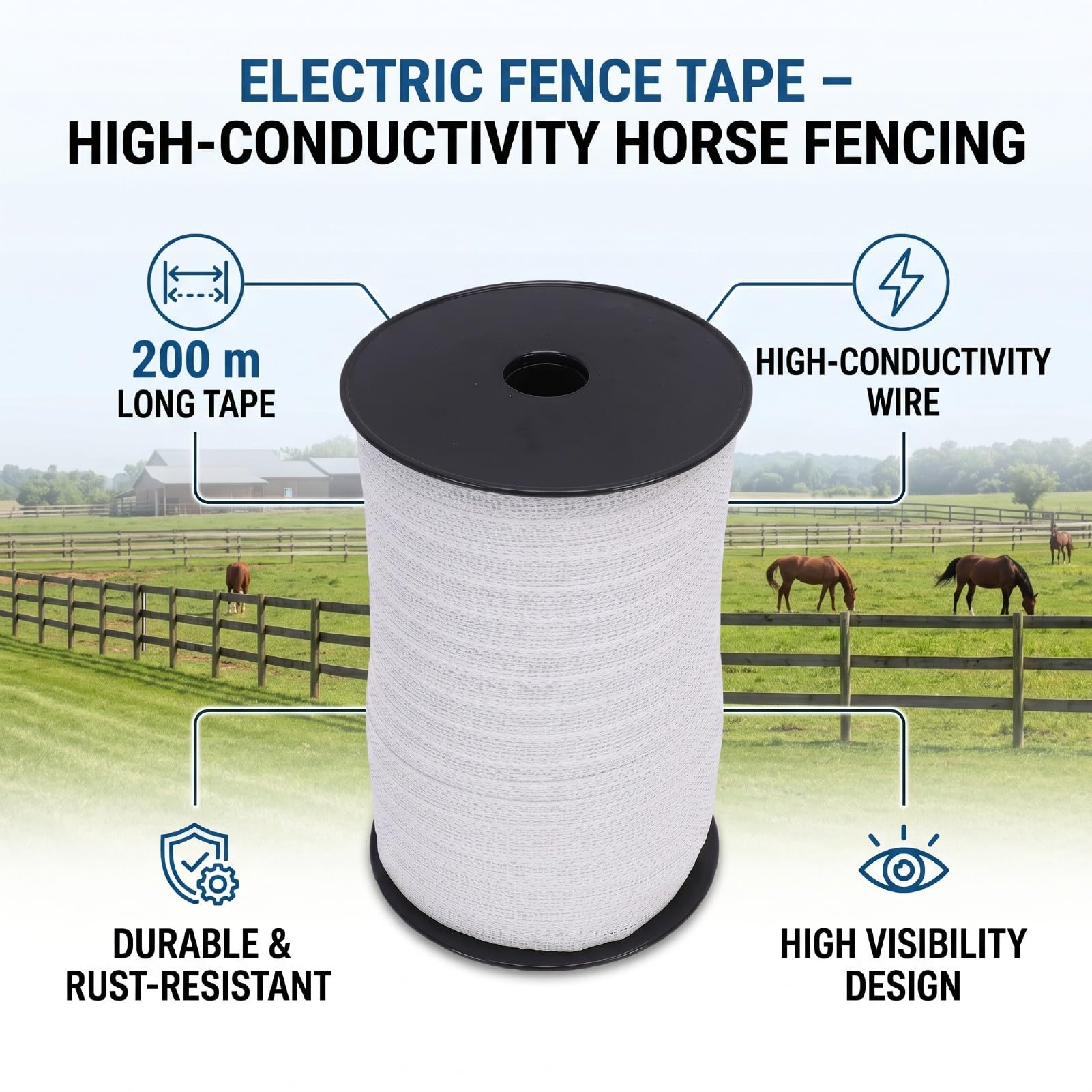 Altri Prodotti per la Cura degli Animali Segnaposto Polywire, 200 M X 2 Cm Nastro per Recinzione per Cavalli e Bestiame Conduttori per Nastro per Recinzione Elettrica Ranch Farm per per Cavalli