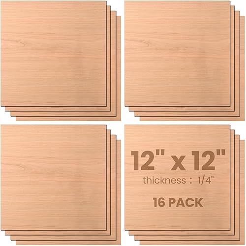 16 hojas de madera contrachapada de cereza de 12 x 12 pulgadas, hojas de madera sin terminar de 14 para manualidades, madera contrachapada fina de