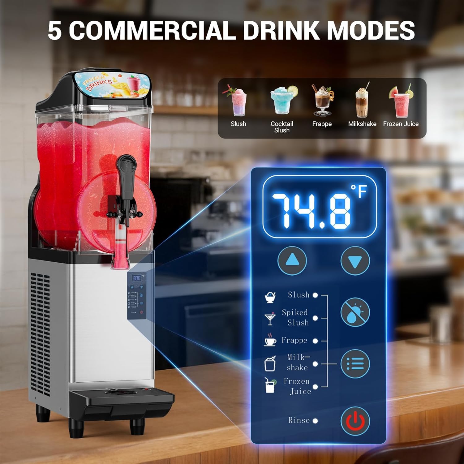Macchina Professionale per Granite da 15 Litri (4 Galloni) - Non Necessita di Ghiaccio, 5 Programmi Preimpostati per Margarita, Cocktail, Frullati, Frappé E Milkshake - Perfetta per Feste Ed