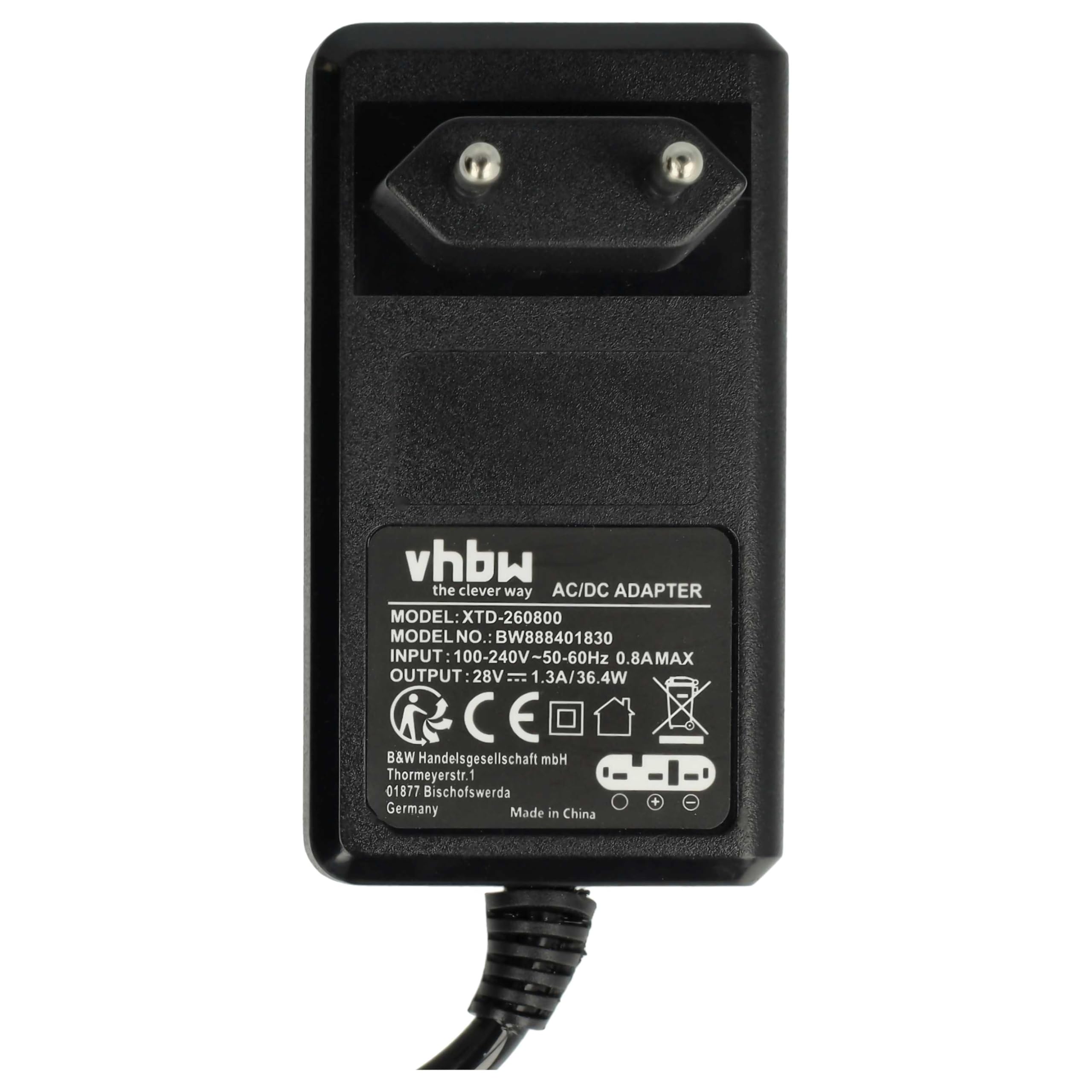 vhbw 1x Fuente alimentación, 1x bateria 2600 mAh, 1x Cable Baja tensión de 10 m Compatible con Flymo EasiLife 500 (2002), 800 (2002) cortacésped