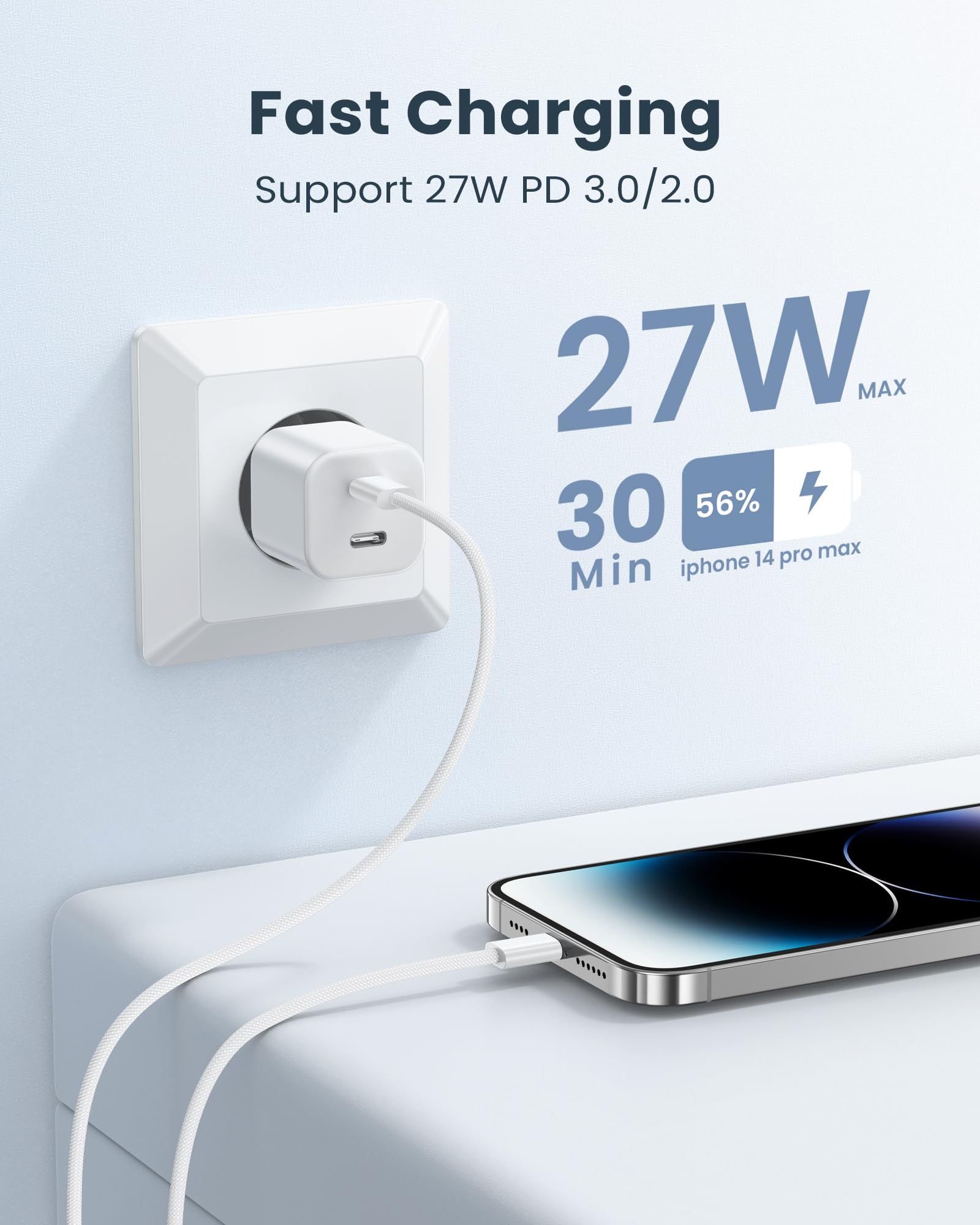 Câble USB C vers Lightning 1M, Certifié MFi Cable iPhone USB C Charge Rapide PD Chargeur iPhone Cable USBC Lightning pour iPhone 14 13 12 11 Pro Max/Mini/14 13 12 11 XR XS X 8 Plus 8 SE2020