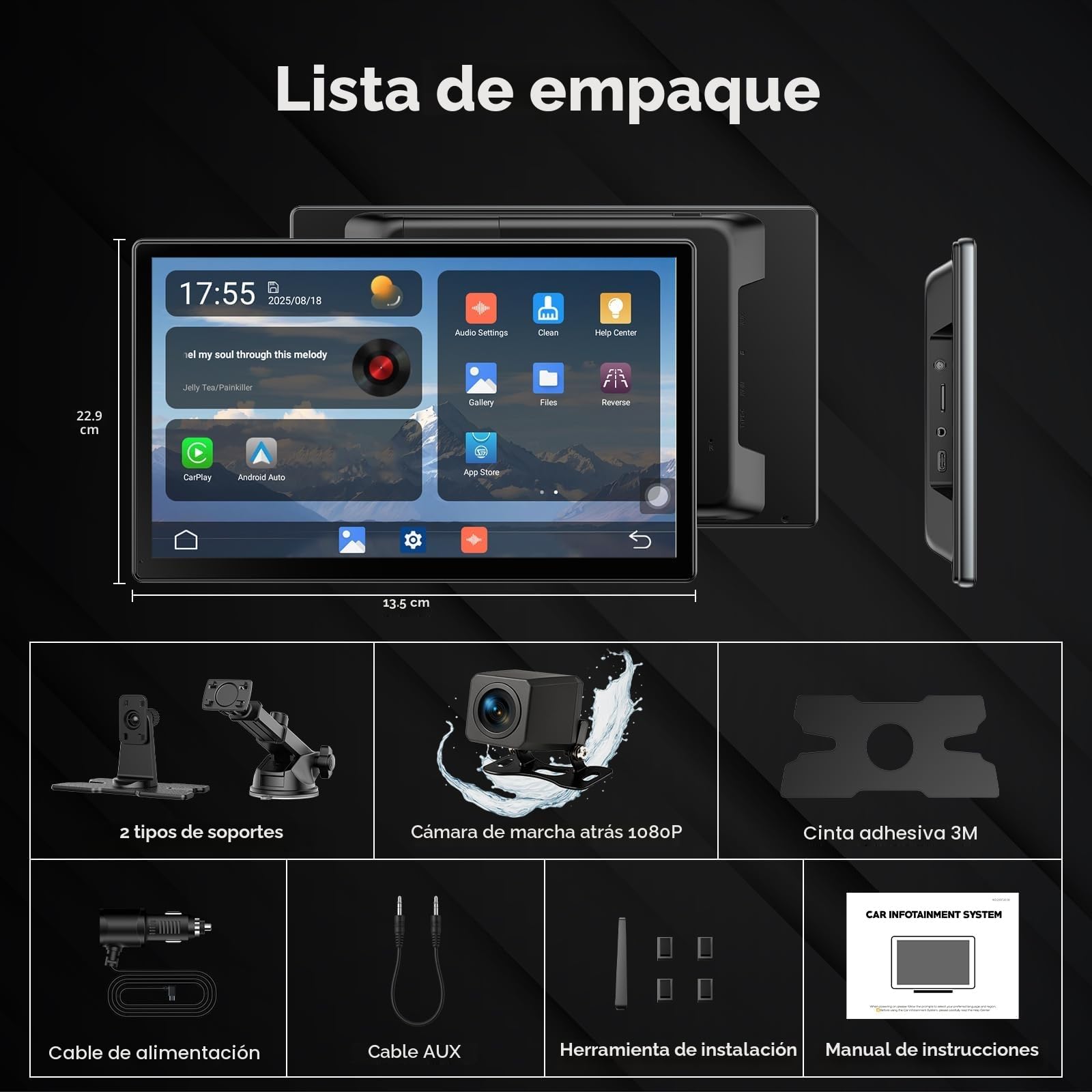 Volam 9''Pantalla carplay Coche Inalámbrica CarPlay y Android Auto,Pantalla para Coche Net-Flix/Youtube Integrados,Cámara Trasera Navegación Siri/G00gle Voice Pantalla Coche con iOS 10+ Android 11+