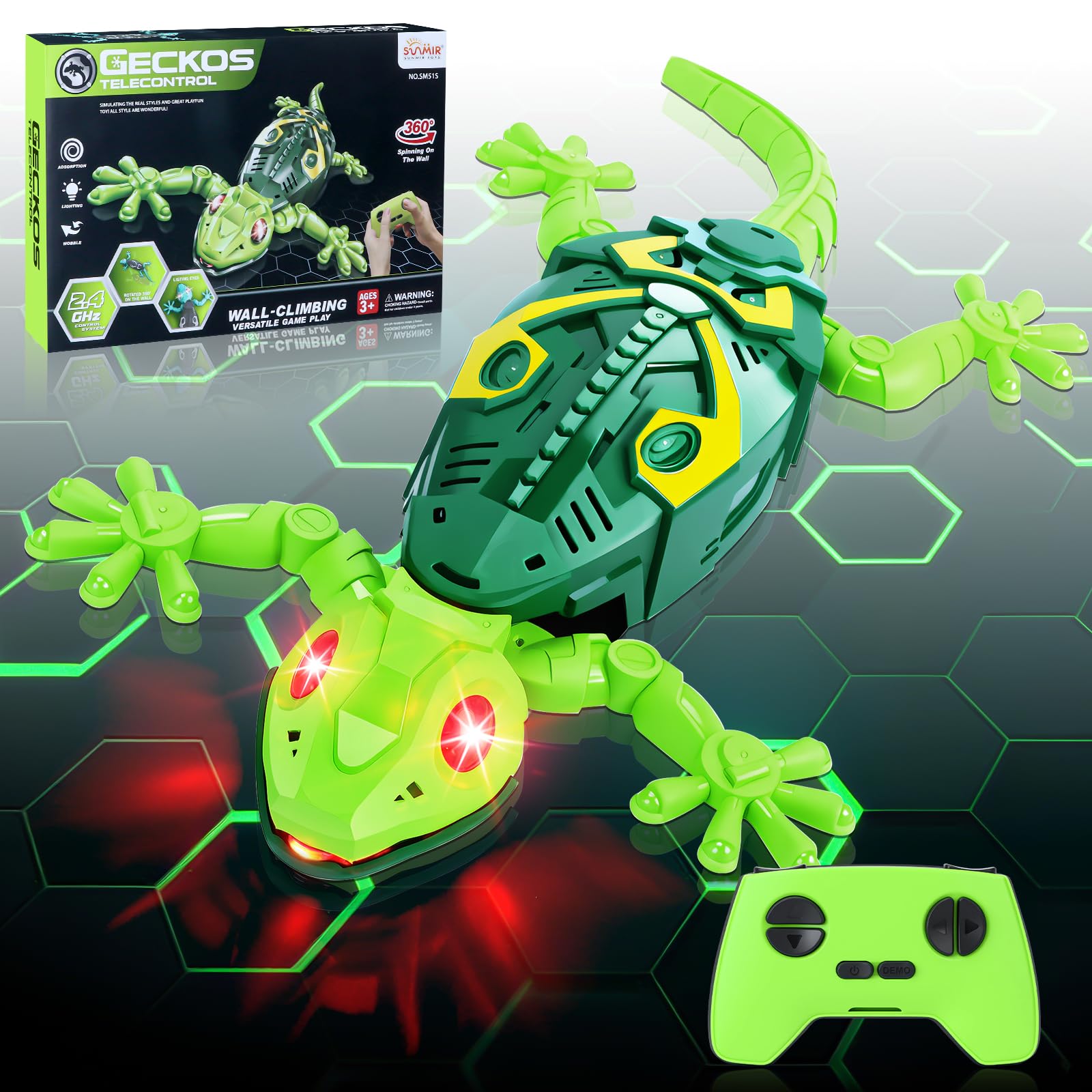 Charmofun Geco Telecomandato, Lucertola Telecomandata con Occhi a Led Luminosi, Movimenti Realistici, Direzione Regolabile, Regali Giocattoli interattiviper para Bambini 4 5 6 7 8+ Anni (Verde)