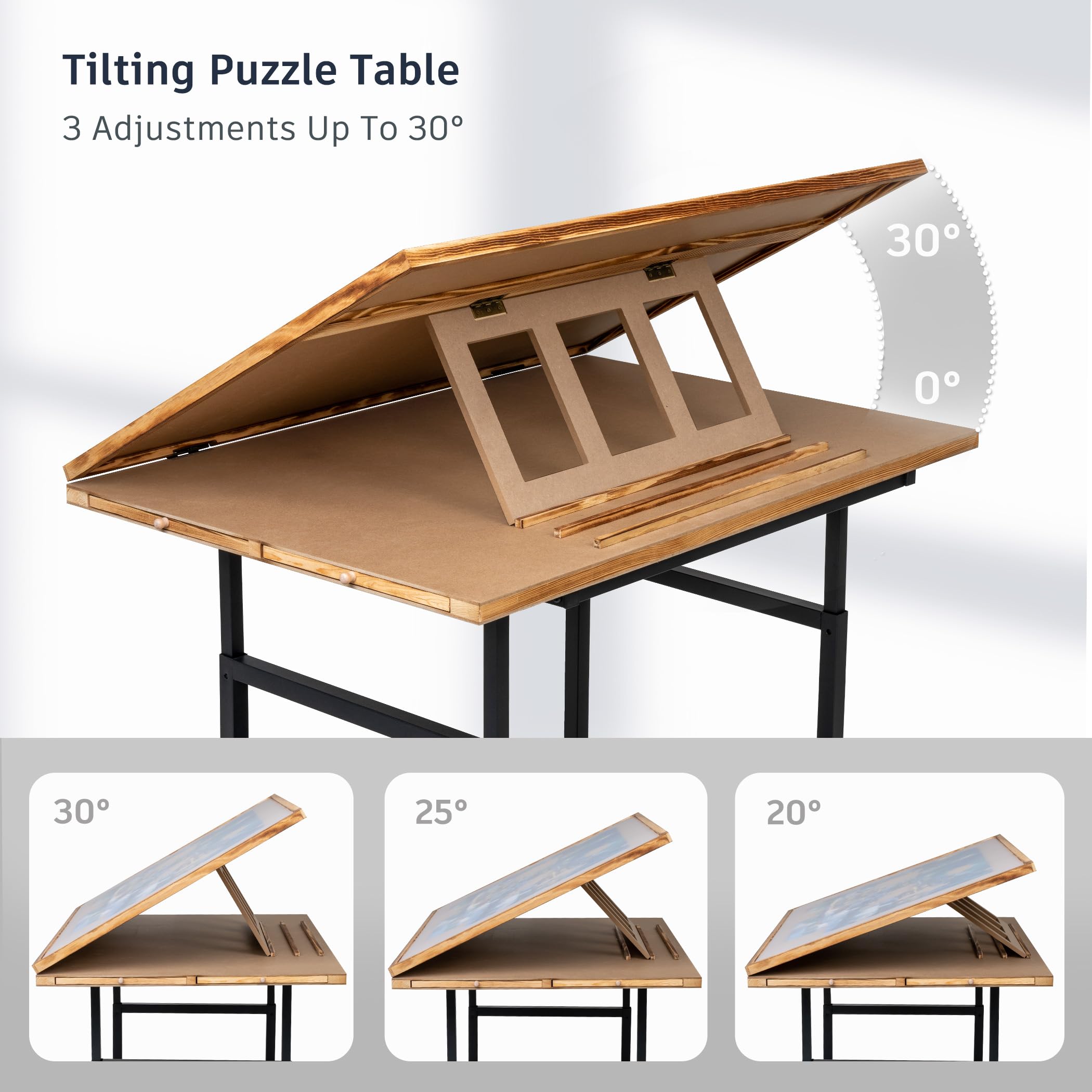 Becko US Table de puzzle avec tiroirs et couvercle, chevalet inclinable avec hauteur réglable jusqu'à 1500 pièces, fermée avec 4 roues