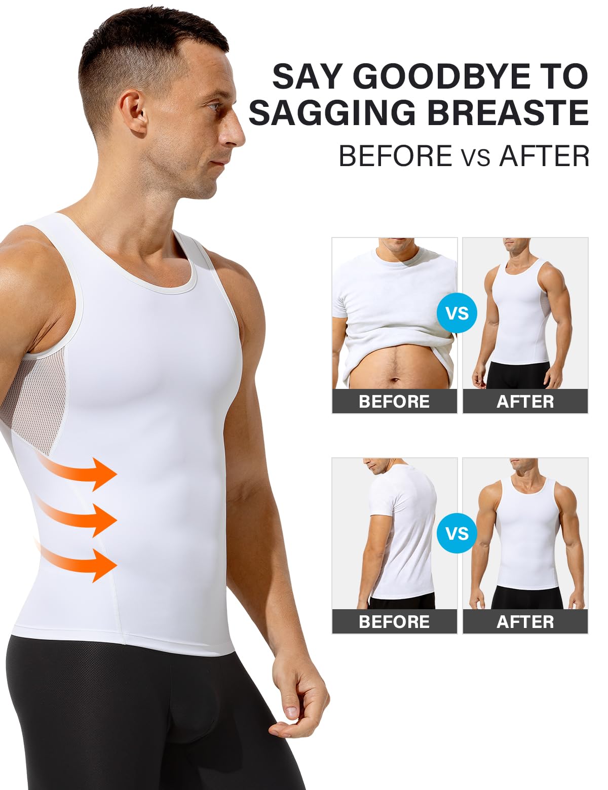 Mauro Kane Canotte Compressione Uomo, Shapewear Maglietta Contenitiva Snellente Intimo Sportivo Fitness Canottiera - 5