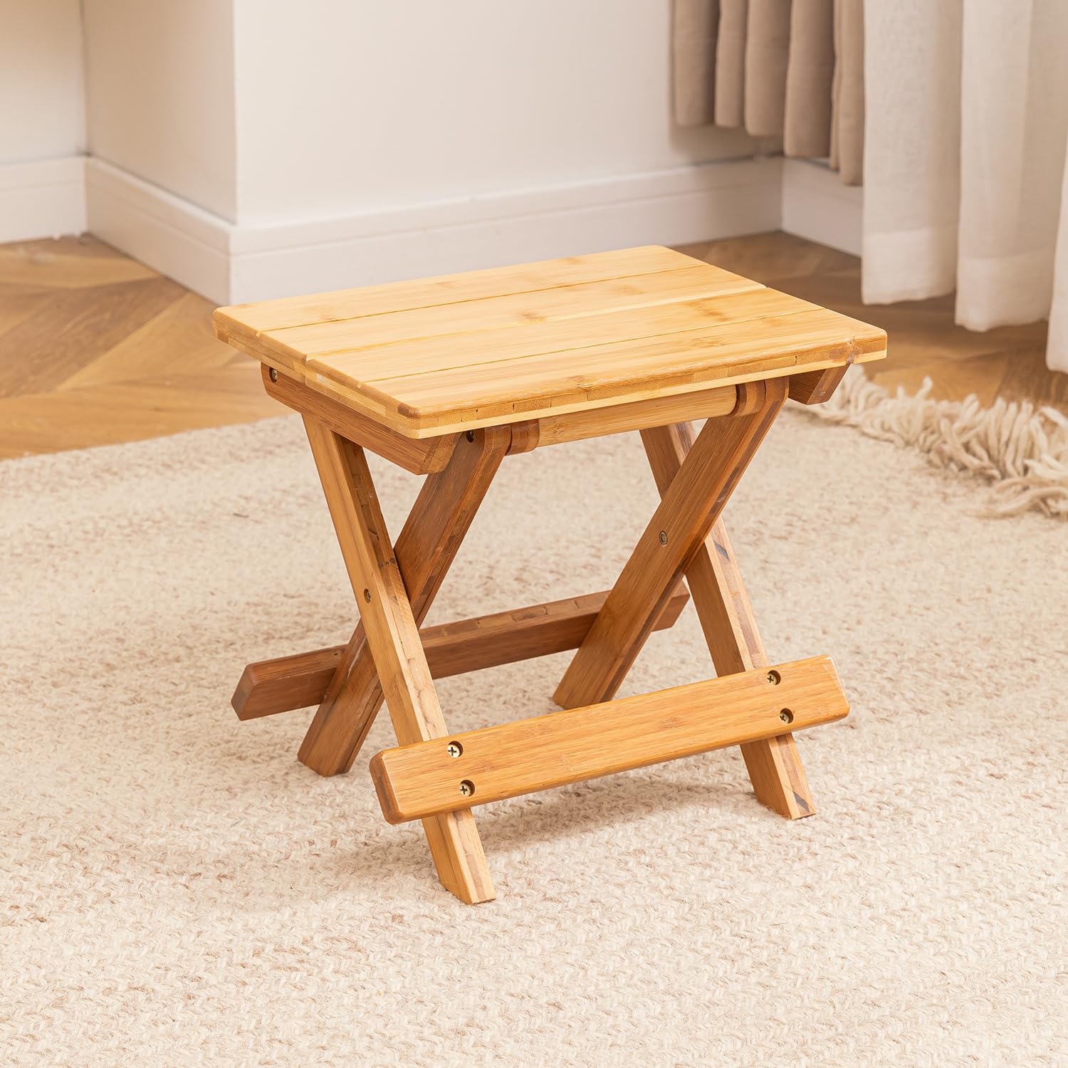 HOKIPO Foldable Bamboo Stool – Compact Rectangle Wooden Stool for Sitting, Footrest, Meditation, Kids, Dry Bathroom Use – Foldable & Portable (AR-5784)-image-20