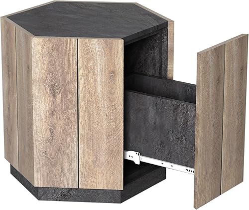 Miniatura 7 de WILLIAMSPACE Mesa auxiliar de madera con cajón, mesa auxiliar de esquina para espacios pequeños, mesita de noche para sala de estar, dormitorio,