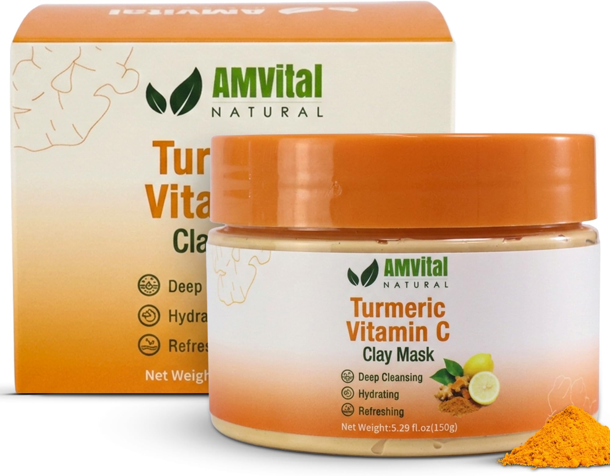 AMVital Turmeric Face Mask, Clay Facial Masks with Vitamin C, Skin Care for Acne and dark Spots, Smooth & Refine Pores, Anti Aging for Women, Non-Greasy Hydrating