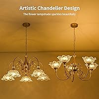 Vista 3 de 5-Light Vintage Chandeliers in Matte Brass Finish with Crystal Glass Shades, Retro Chandelier Light for Dining Room,Hallway,Kitchen