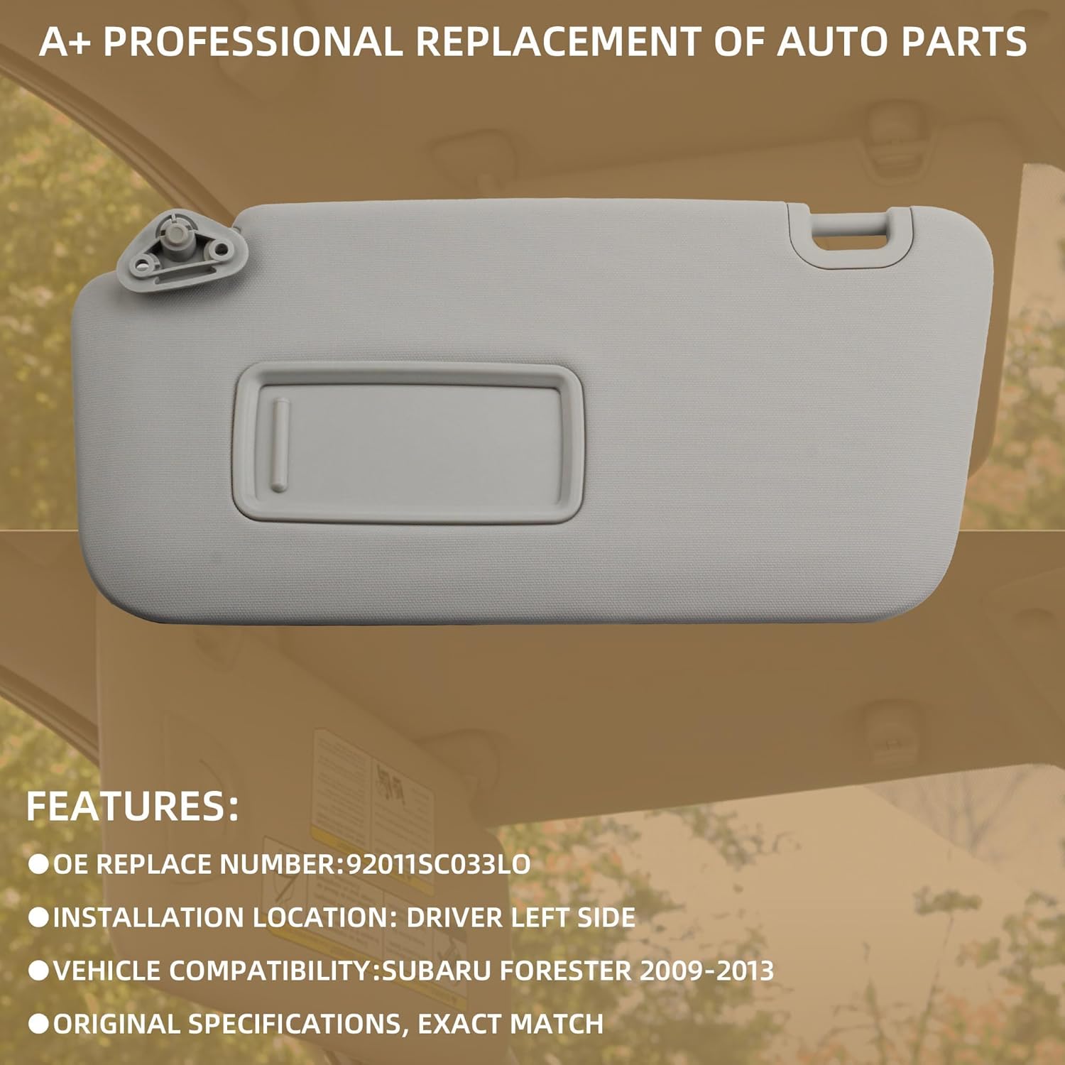 Dasbecan Grey Driver Left Side Sun Visor Compatible with Subaru Forester 2009 2010 2011 2012 2013 Replaces# 92011SC033LO