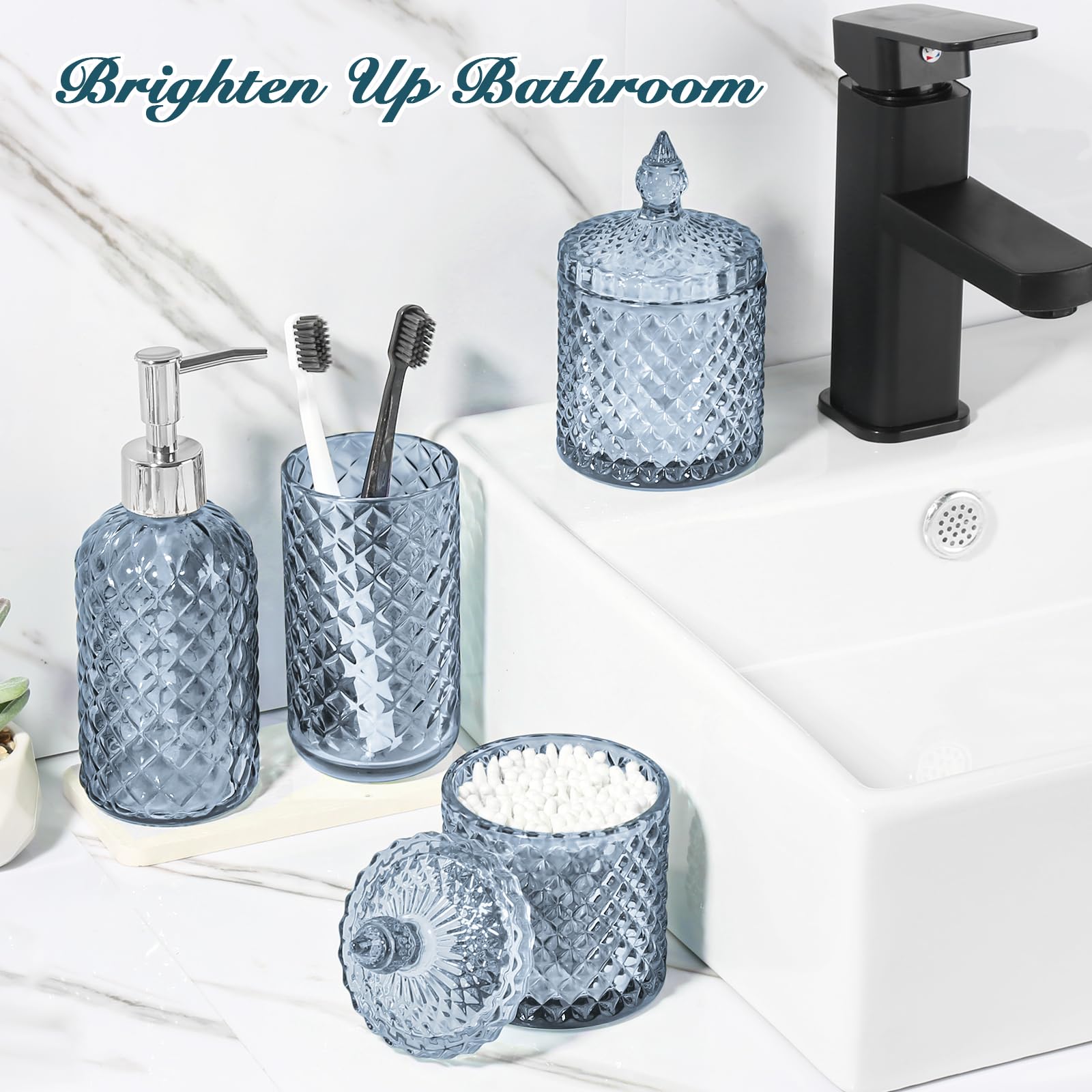 RYTOXILO Lot de 4 accessoires de salle de bain en cristal bleu
