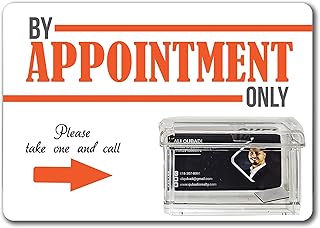 By Appointment Only Sign with Outdoor Business Card Holder – 10x7 inch PVC Professional Signage – Self-Adhesive for Storefront Window, Office Door, or Glass Entry – Weatherproof, Easy to Install