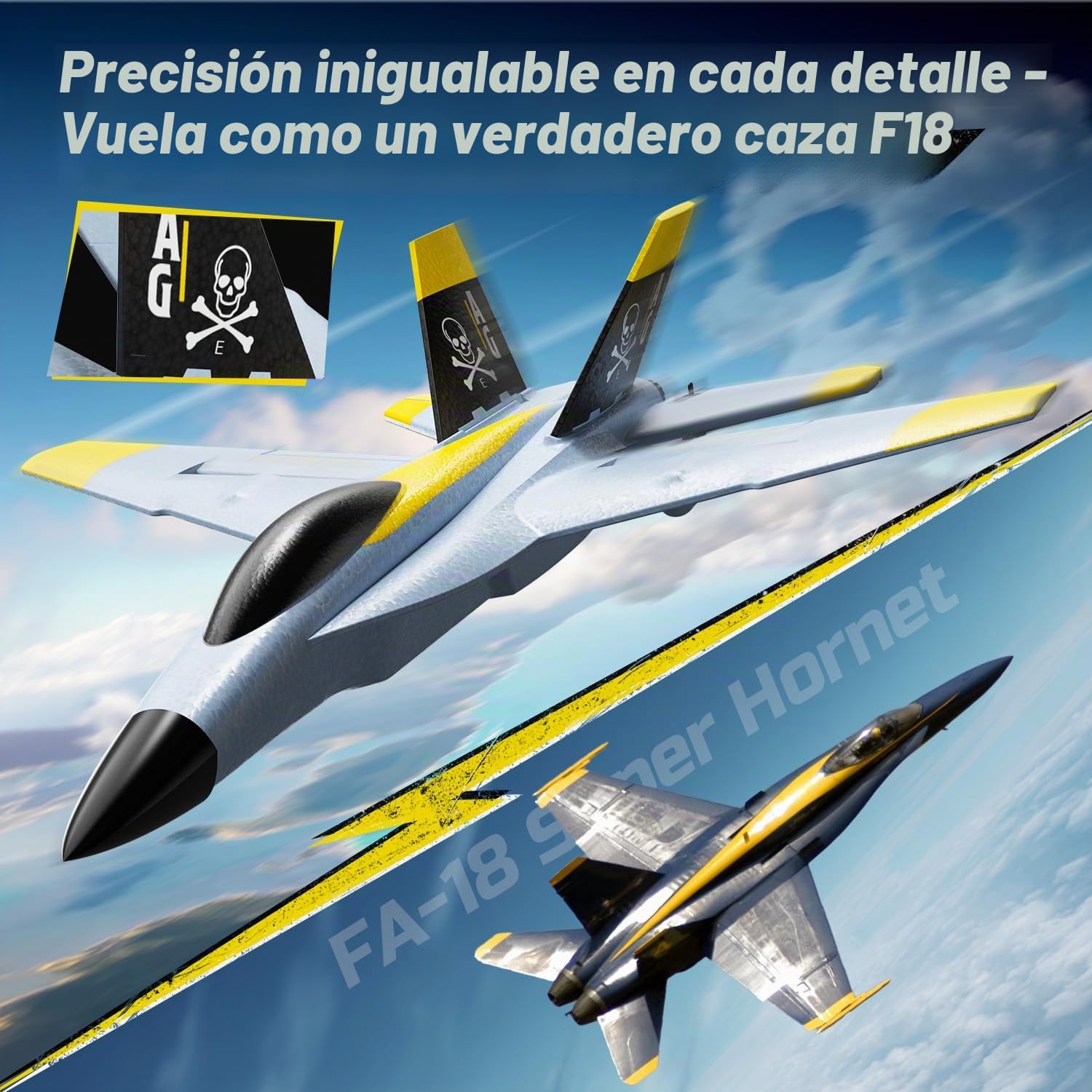 DEERC Avion Teledirigido Brushless de 4 Canales, Giroscopio Avanzado, Acrobacias Flip 360°, Alerta de Batería Baja, RC Avión con 2 Baterías, Fácil de Volar para Adultos y Niños