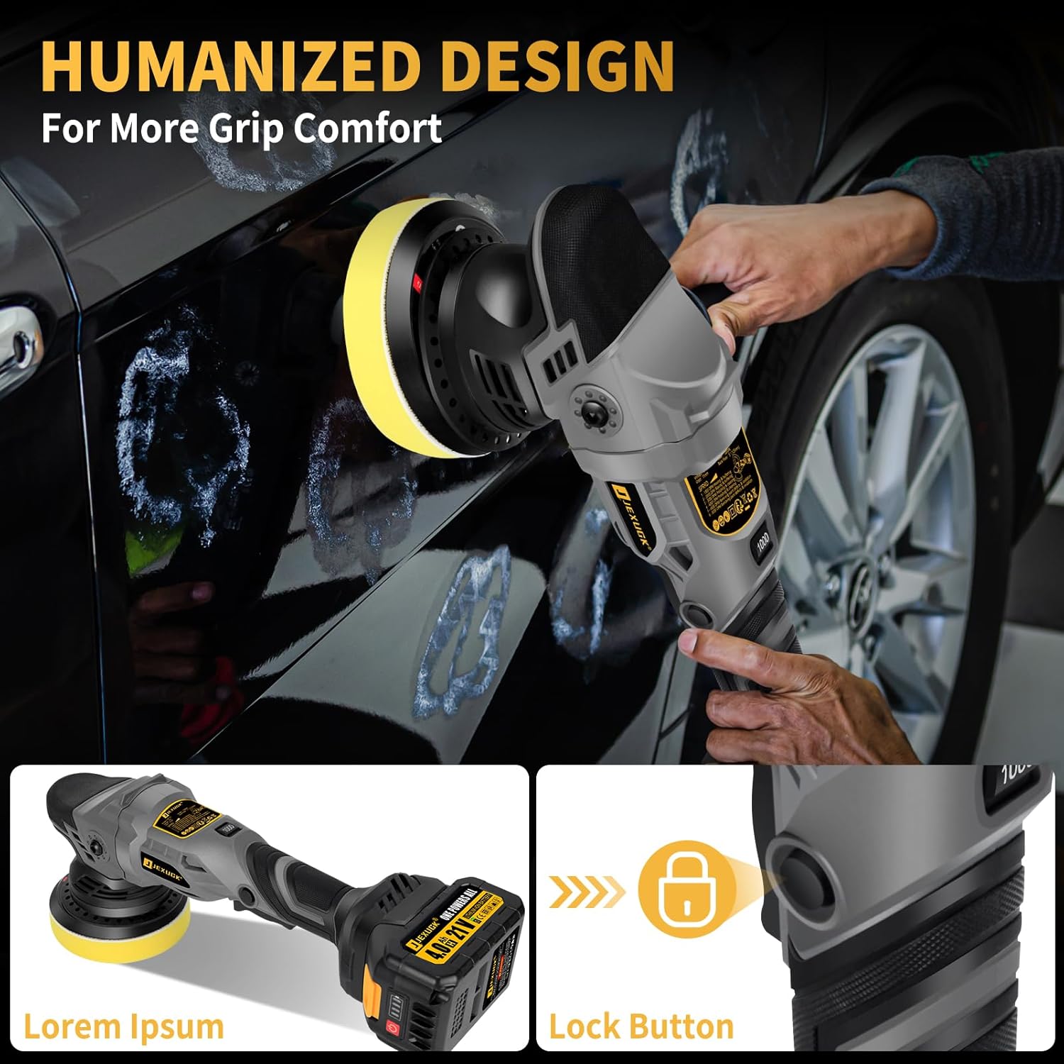 5" Cordless Car Buffer Polisher, 21V Professional Brushless Polisher w/ 2 x 4.0Ah Battery, Orbital Pulidora De Autos Inalambrica w/ 6 Speed, Car Buffer Waxer Kit for Sanding, Scratch Removing - Image 7