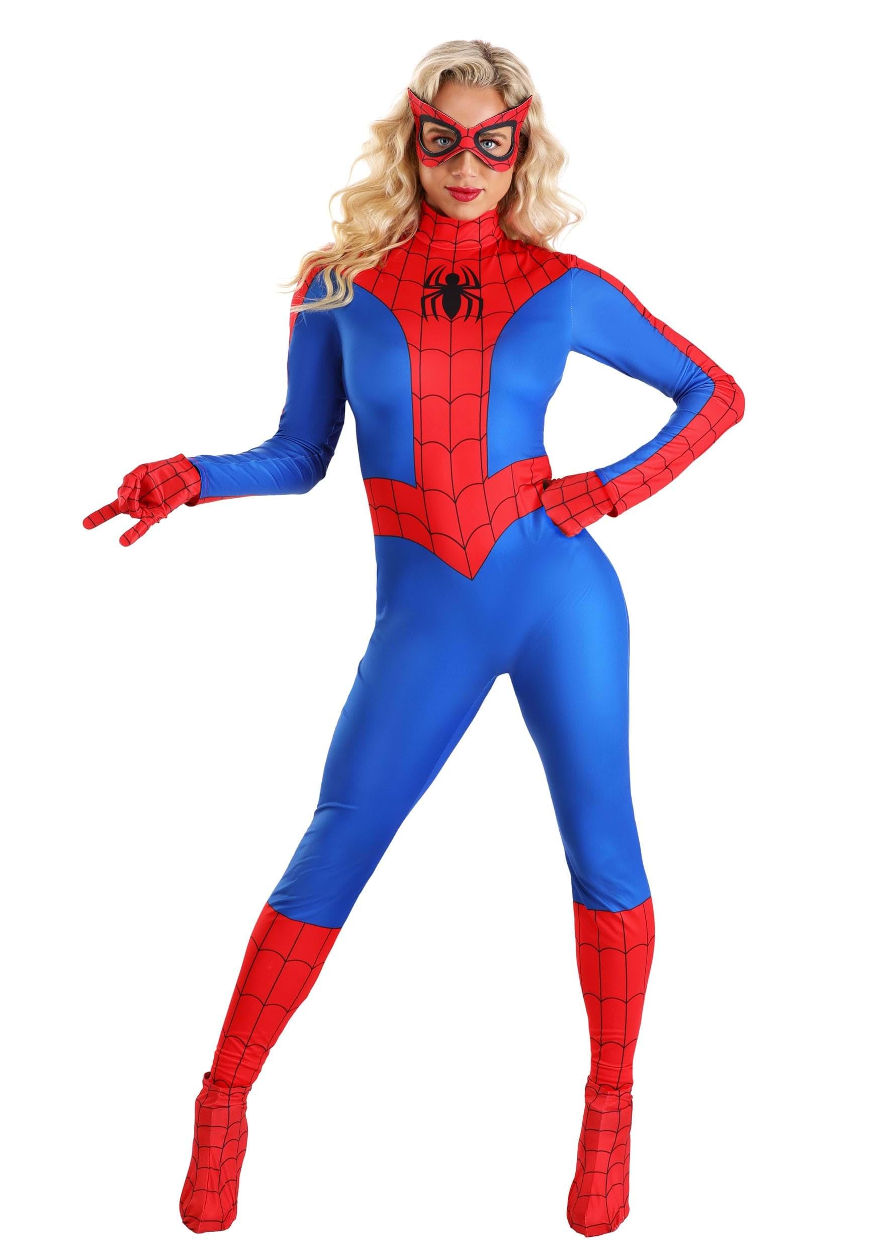 Women's Premium Classic Spider-Man Costume - Red & Blue Bodysuit with Mask, Gloves, Boot Covers