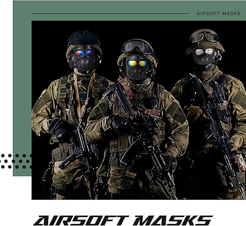 Miniatura 7 de Kanayu 3 máscaras tácticas de calavera de Airsoft, lentes galvanizadas, máscara militar de paintball para Halloween, máscara facial de motocicleta
