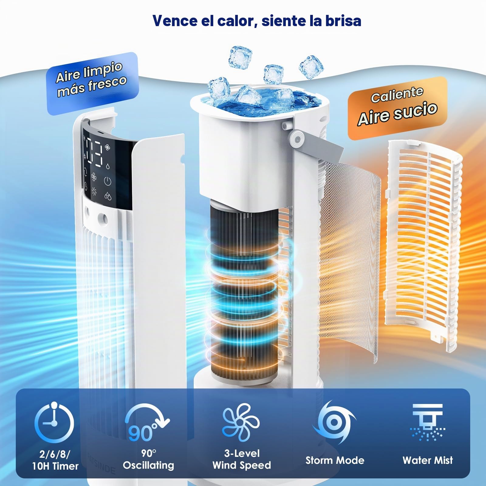 Aire Acondicionado Portátil 4 en 1, Enfriador de Aire 700ML con 2 Modos de Nebulización, Oscilación de 90°, Modo Tormenta y Temporizador para Cocina, Casa, Oficina, Blanco Puro