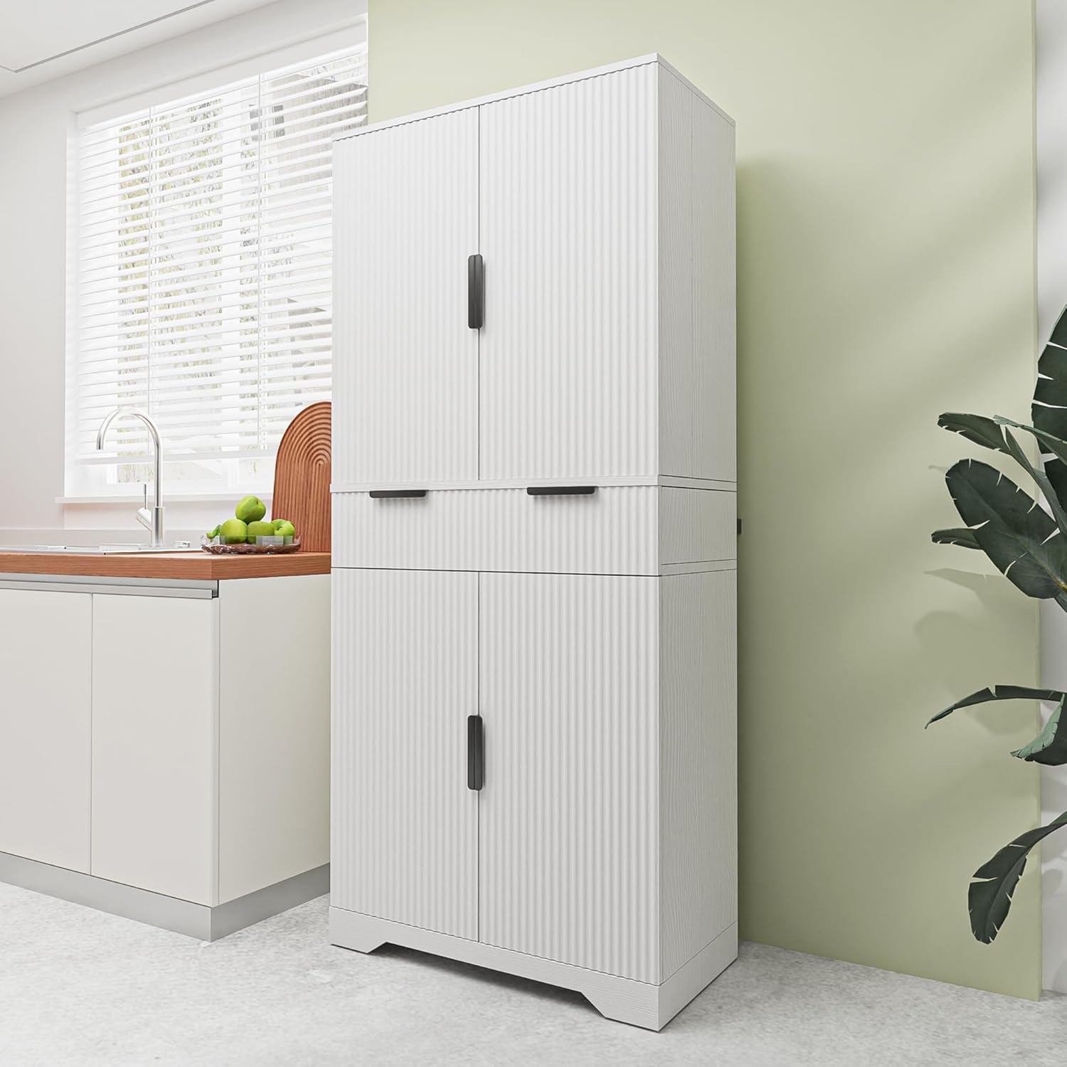 Ball & Cast 72" Tall Kitchen Pantry Cabinet with 2-Tier Larger Cabinets and 6 Door Shelves Adjustable,Freestanding Cupboard Cabinets W/ 3 Keyboard Drawers,for Kitchen,Dining Room,White