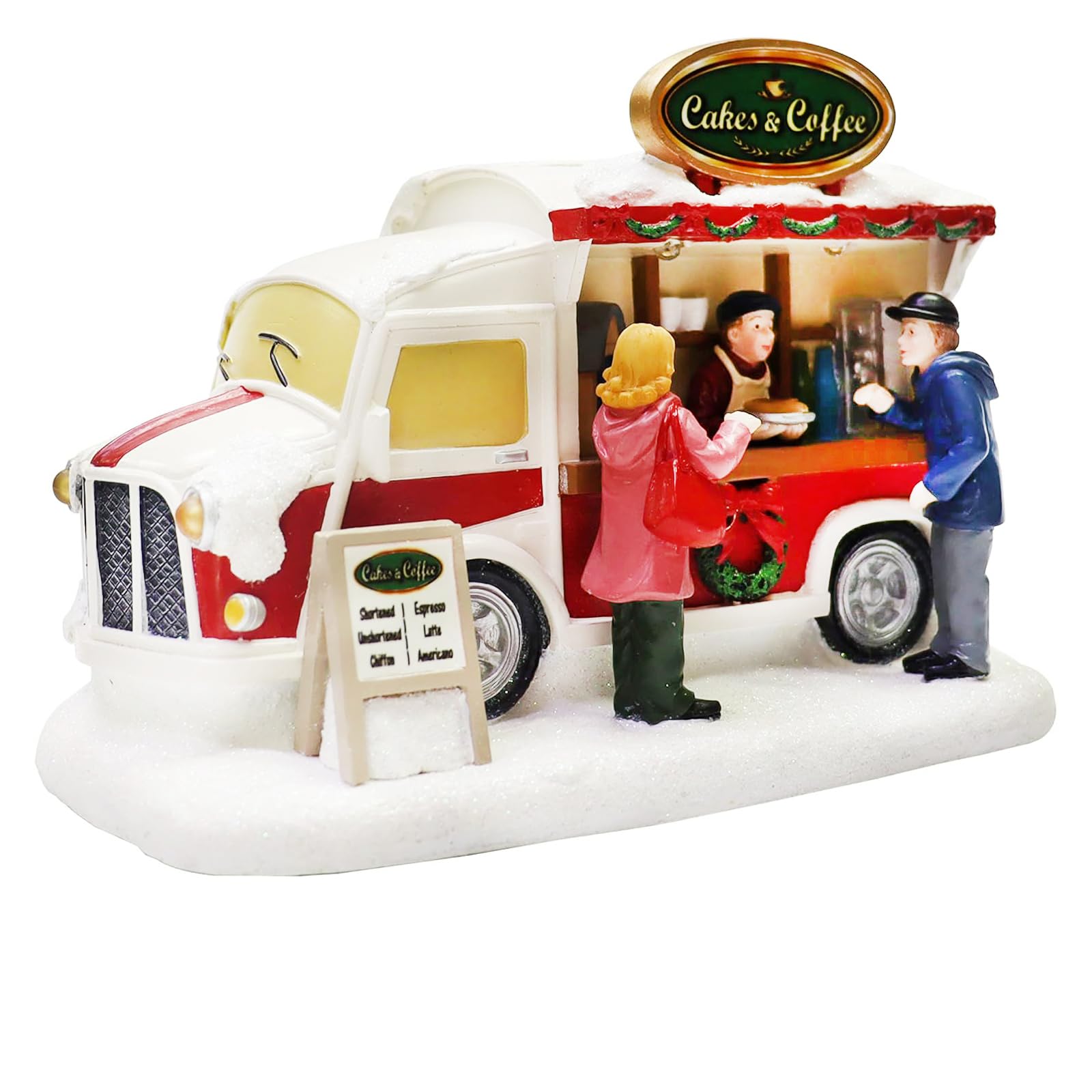 MOMENTS IN TIME Christmas Village Cakes and Coffee Food Truck Lighted LED Street Vendor Scene Battery Operated Holiday Tabletop Décor Hand-Painted Polyresin Collectible Gift Ready Tabletop Display