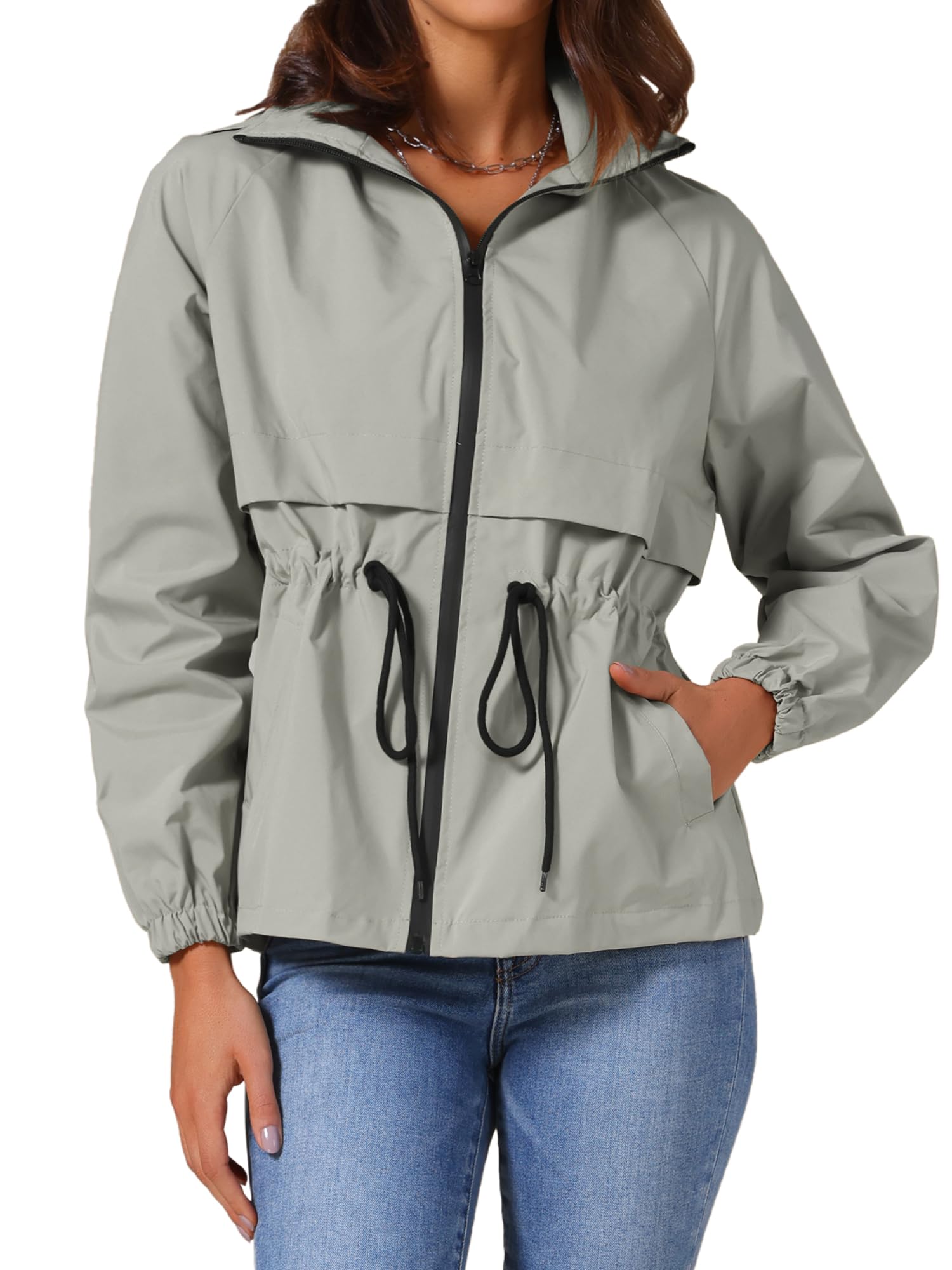 Allegra K Chaqueta impermeable con cremallera para mujer, ligera, para senderismo, cortavientos