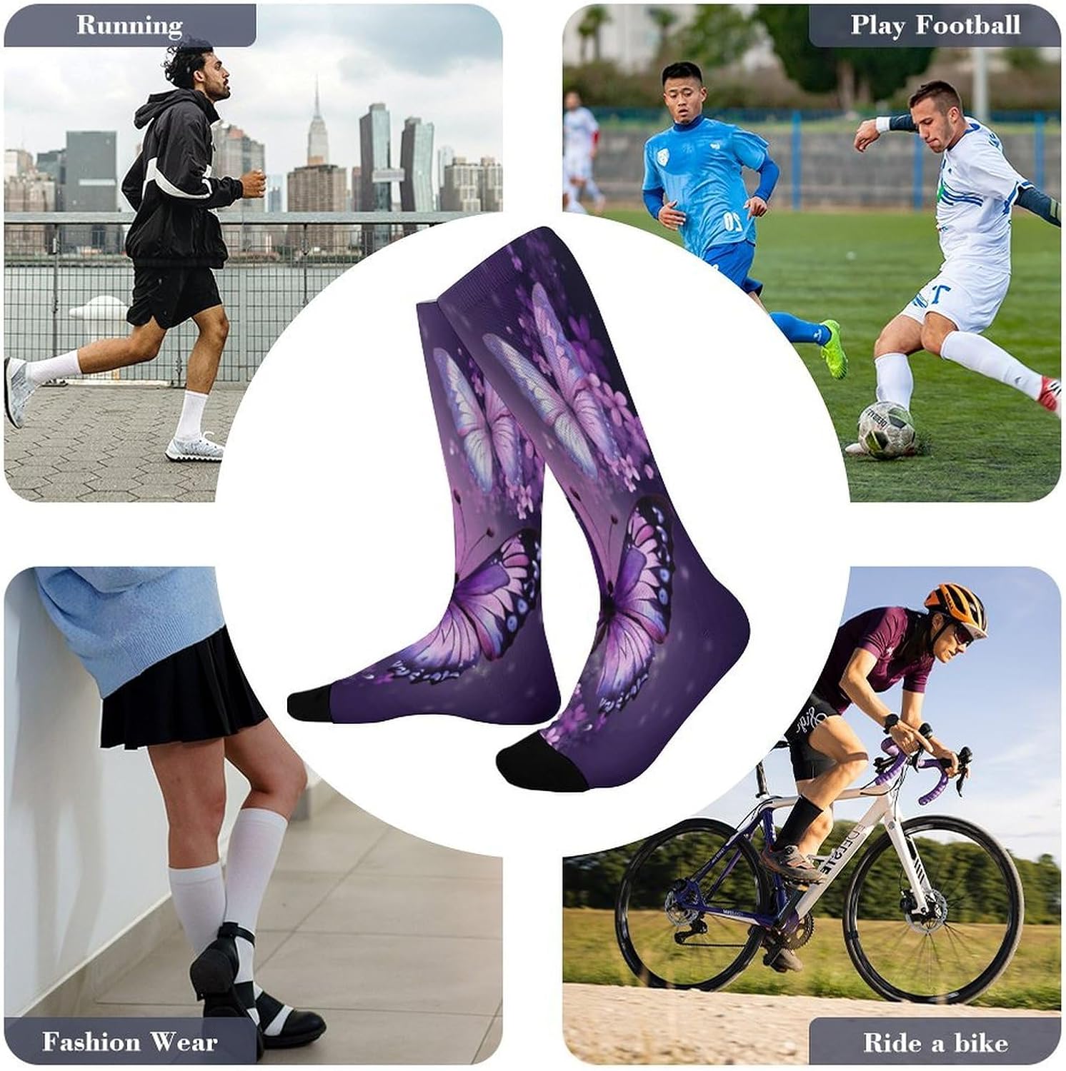 Beautiful Purple Butterfly Art Mid-Calf Socks Women Warm Knee High Socks Cozy Hiking Skiing Soft Boot Mid Calf Stocking Unisex