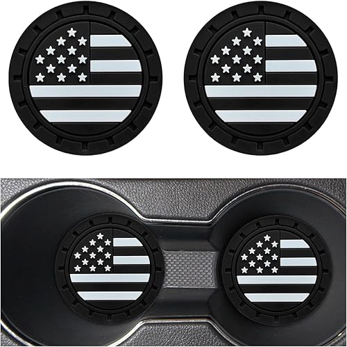 Augeny 2 posavasos para automóvil, 2.75 pulgadas, bandera estadounidense, con inserción de bandera de Estados Unidos, posavasos para auto, tapete