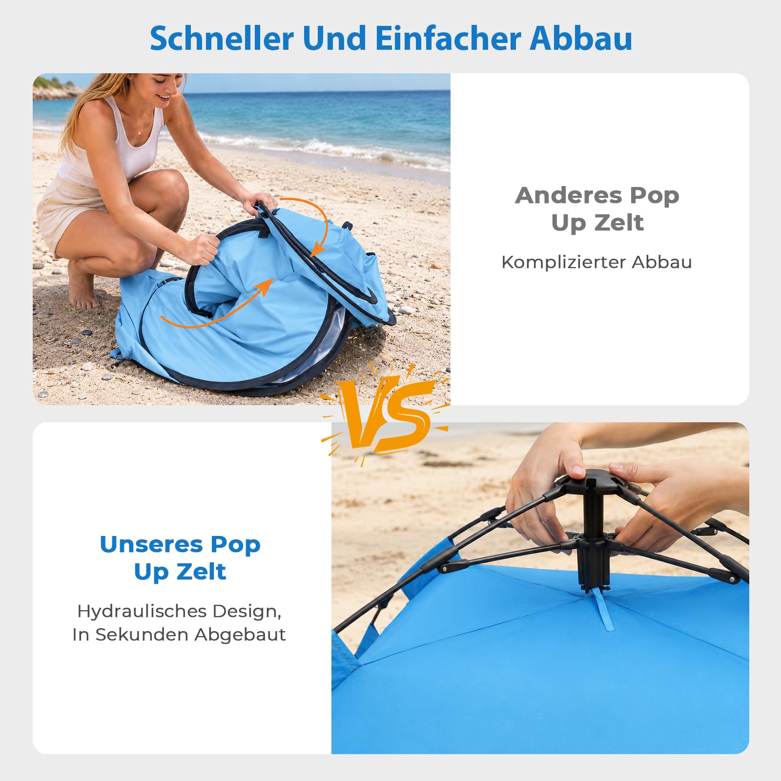 Pop Up Strandmuschel mit UV-Schutz 50+, Automatisches Strandzelt für 2-3 Personen, XXL Pop Up Strandmuschel mit Verlängerter Matte, Leichtes Windschutz Zelt für Baby & Familie, Einfach Aufbau & Abbau