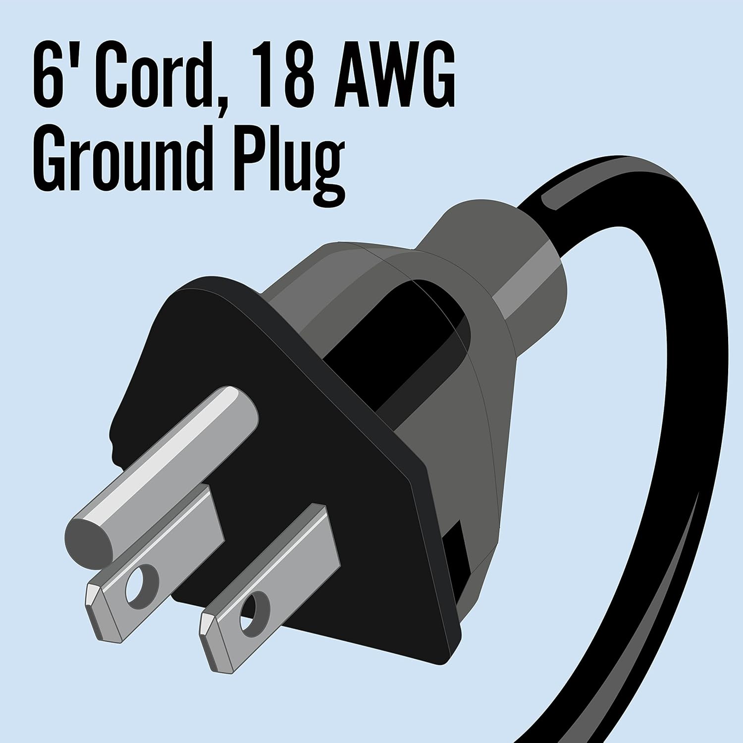 Close-up of the 6-foot, 18 AWG grounded power plug for the air mover.