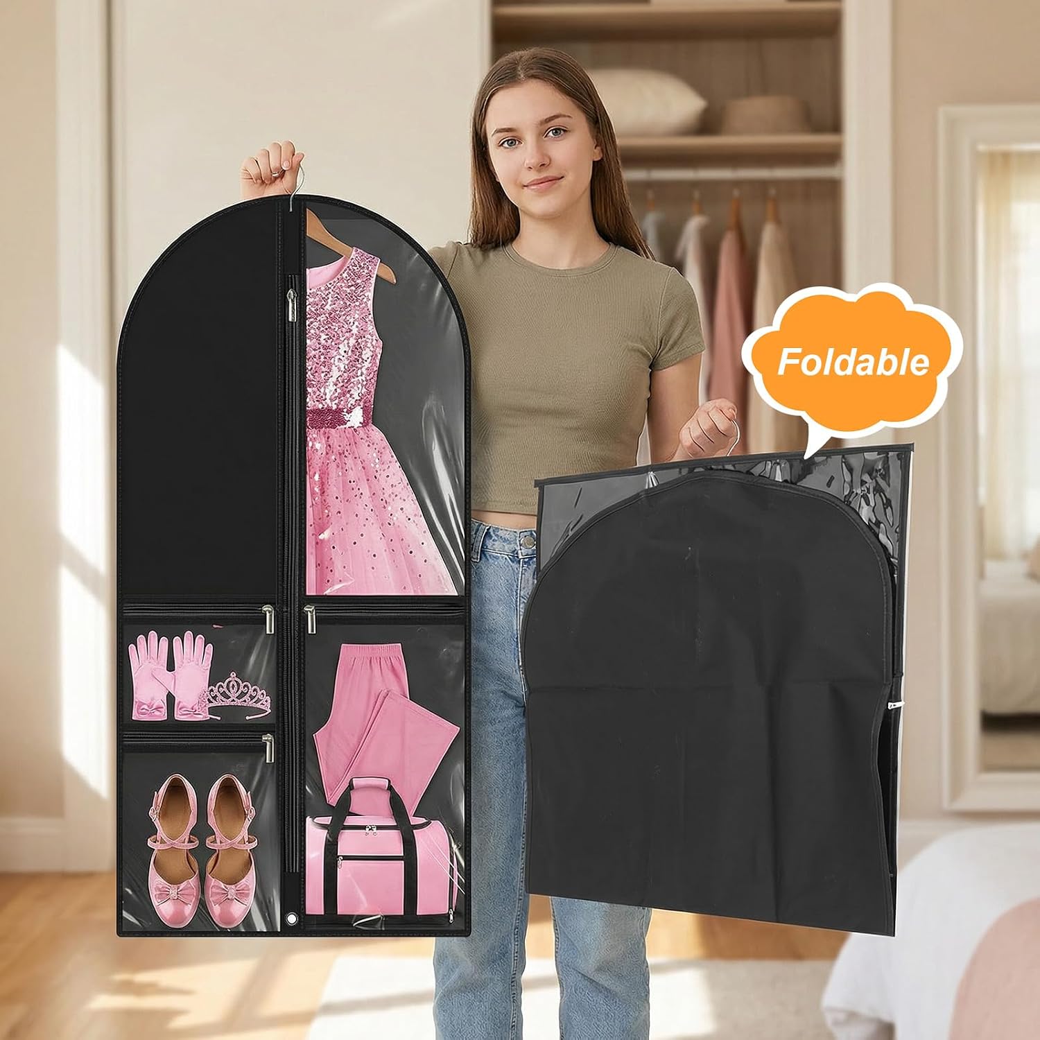 6pcs Dance Garment Bags, 40Inch Clear PVC Costumes Bags, Black, 20'' X 40'' image 5
